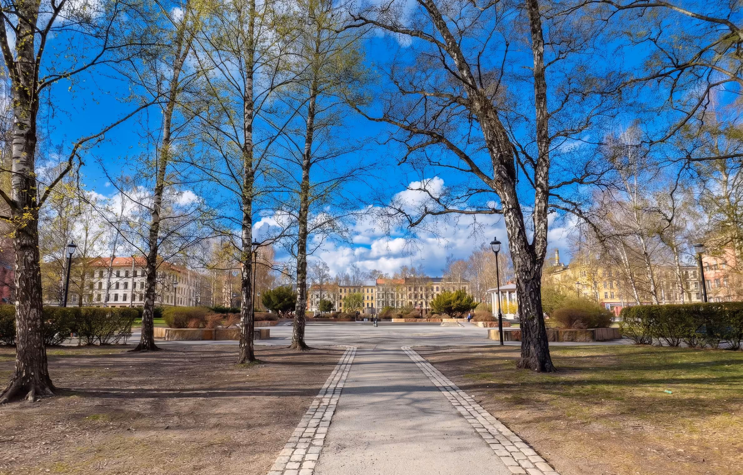 Public park in front of LifeX coliving building Hedda in Oslo