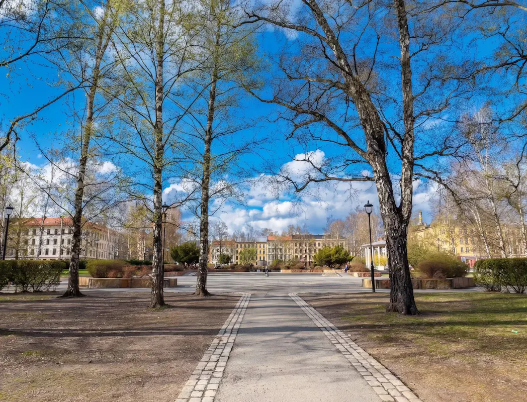 Public park in front of LifeX coliving building Hedda in Oslo
