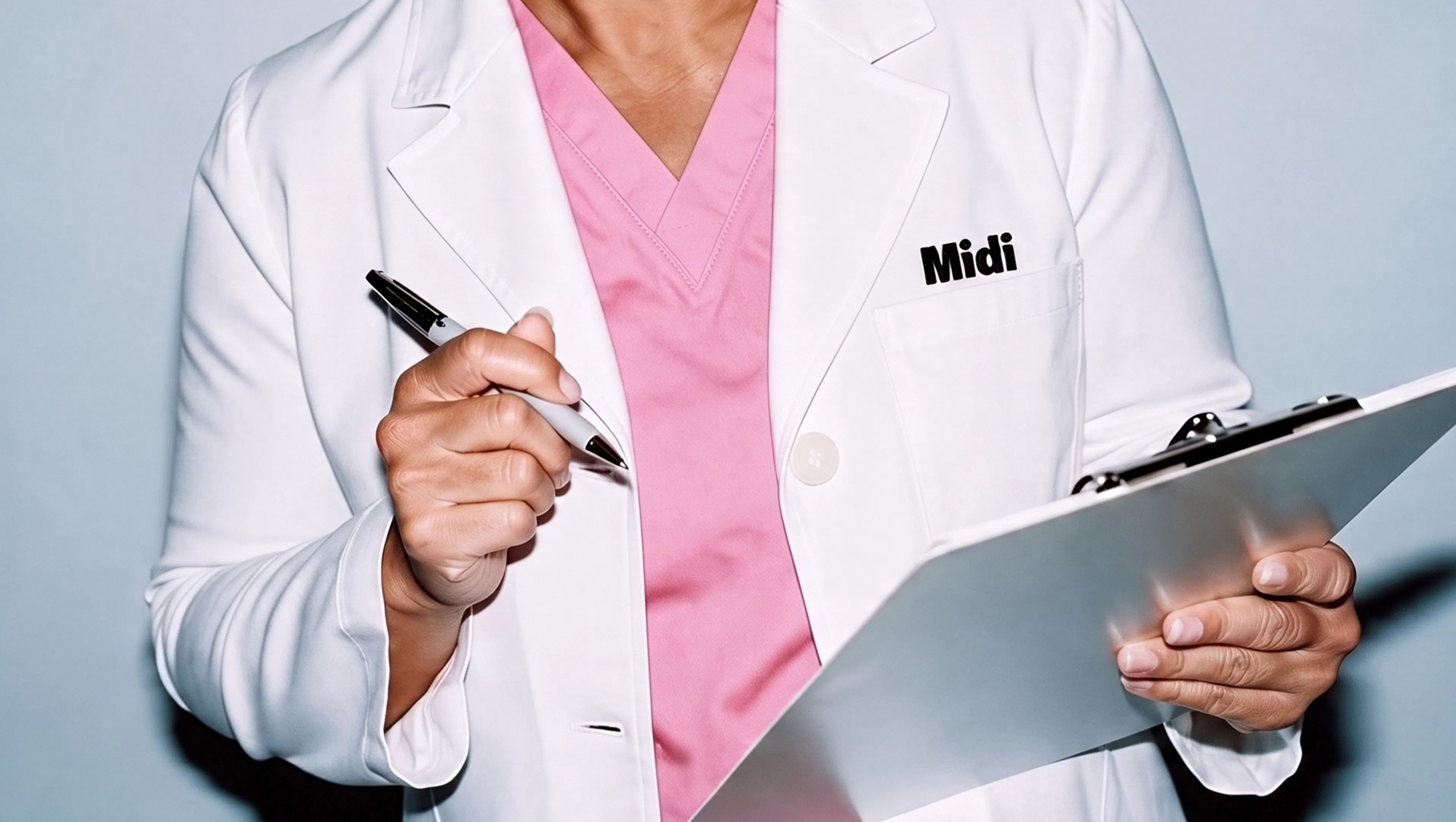 Medical professional holding a black pen