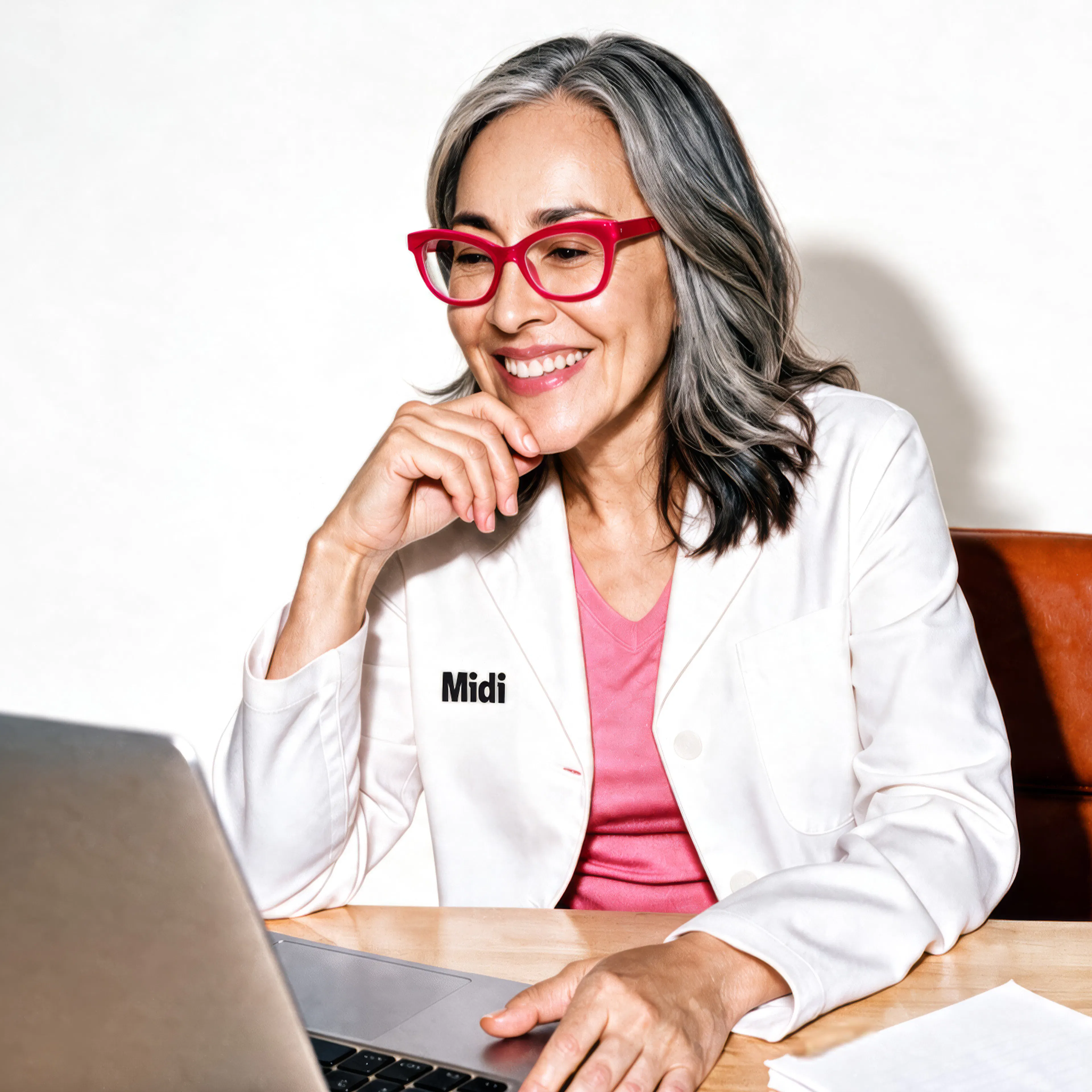Doctor smiling at her laptop screen