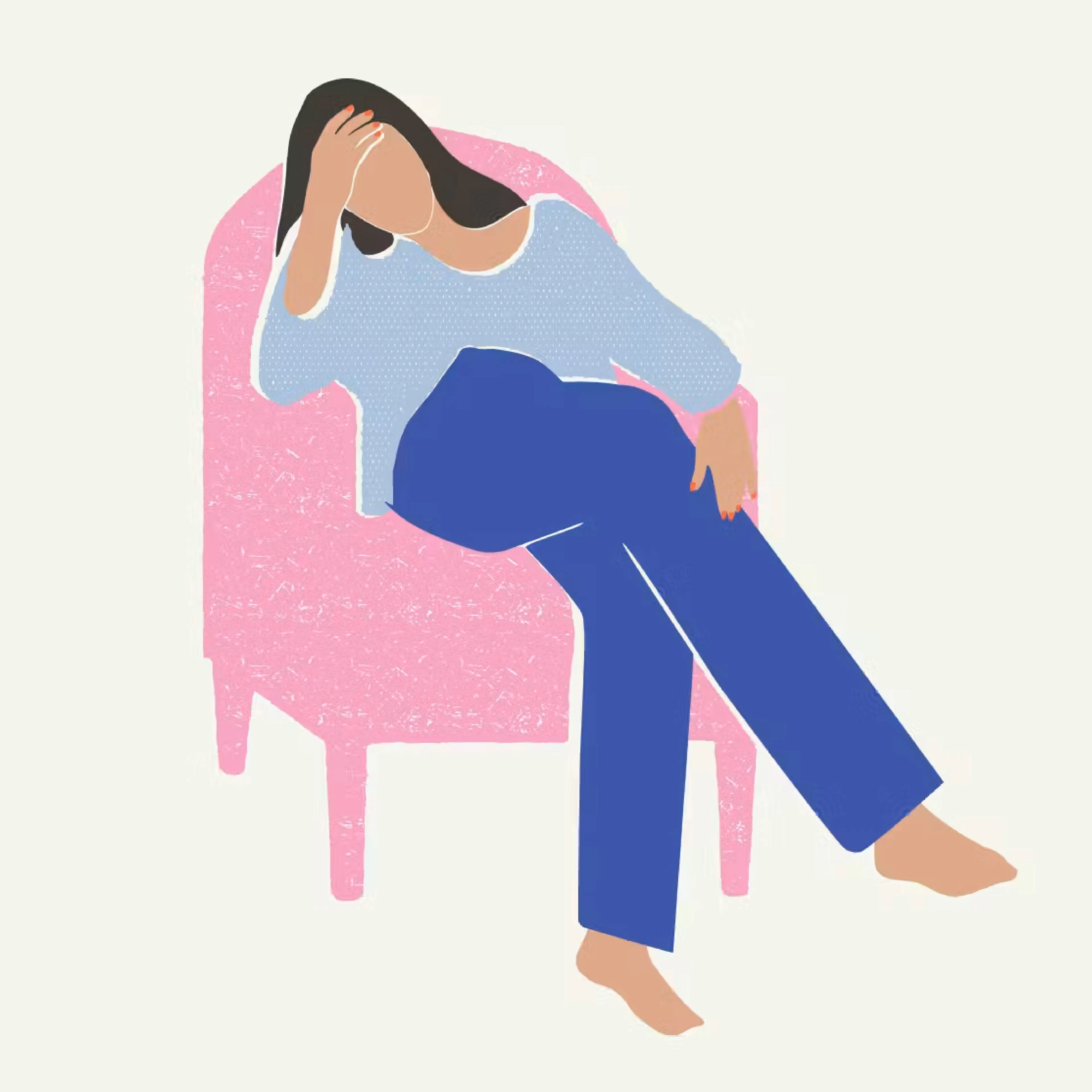 Illustration of woman sitting down resting head in hand