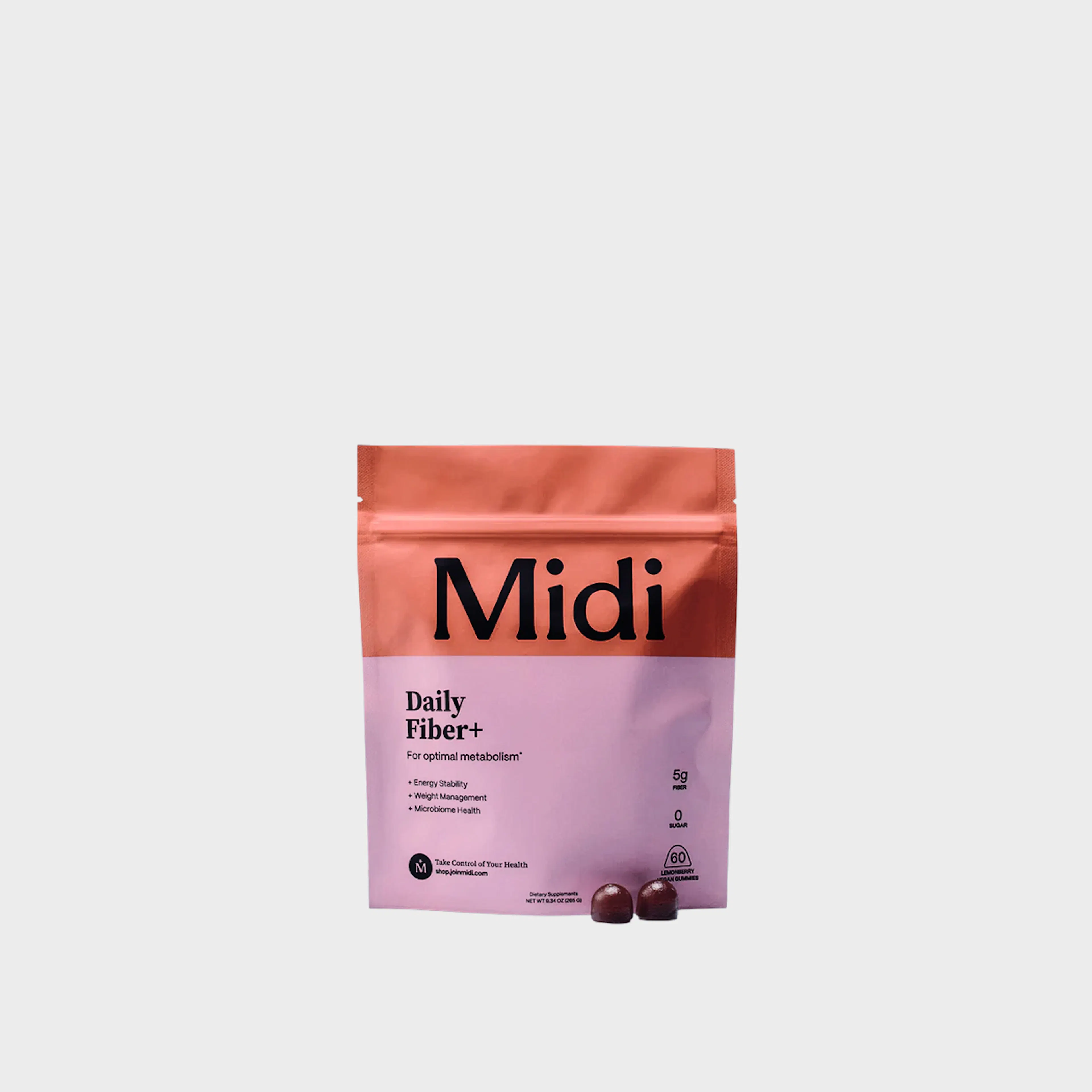 Daily Fiber supplement pouch with dark gummies