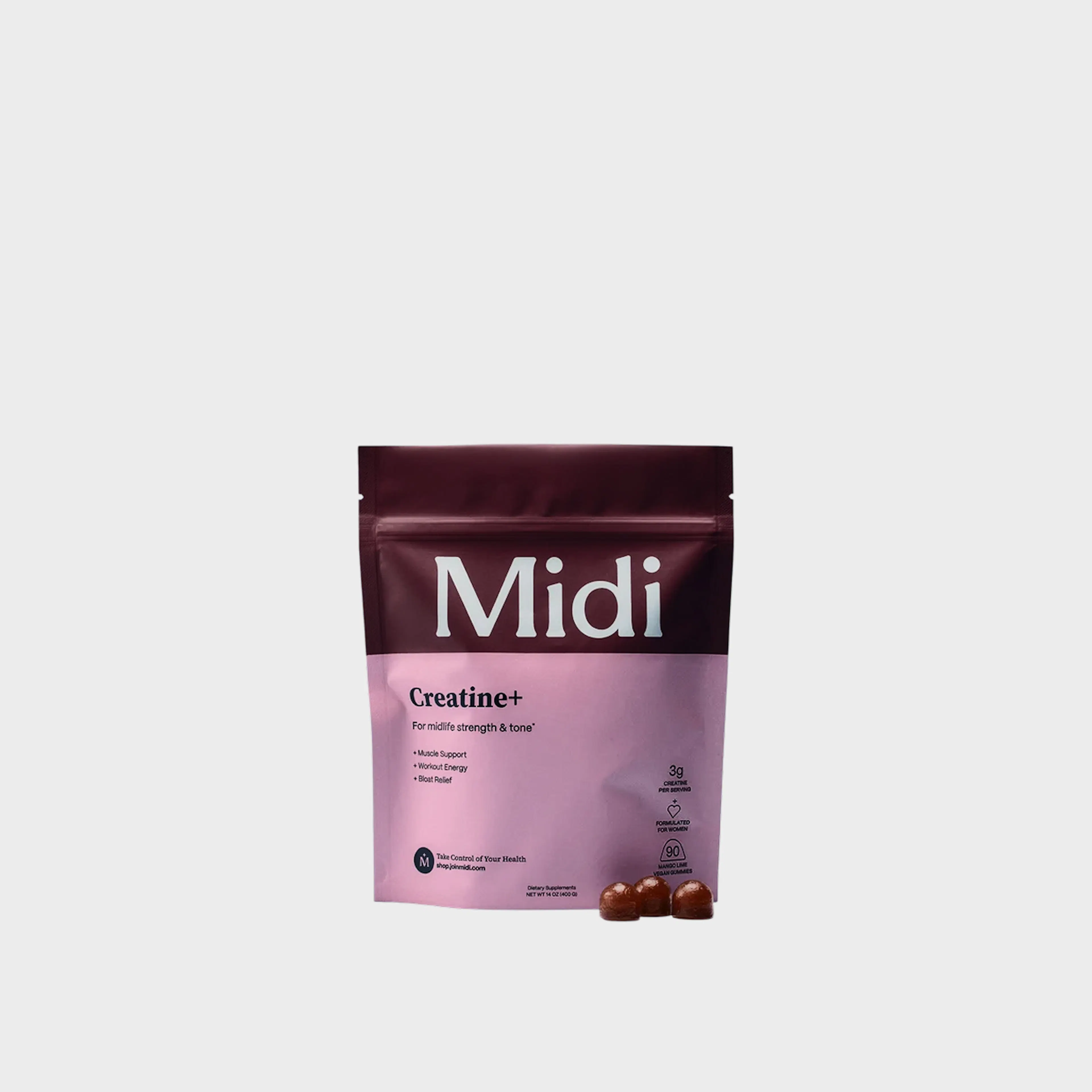 Creatine supplement pouch with dark gummies