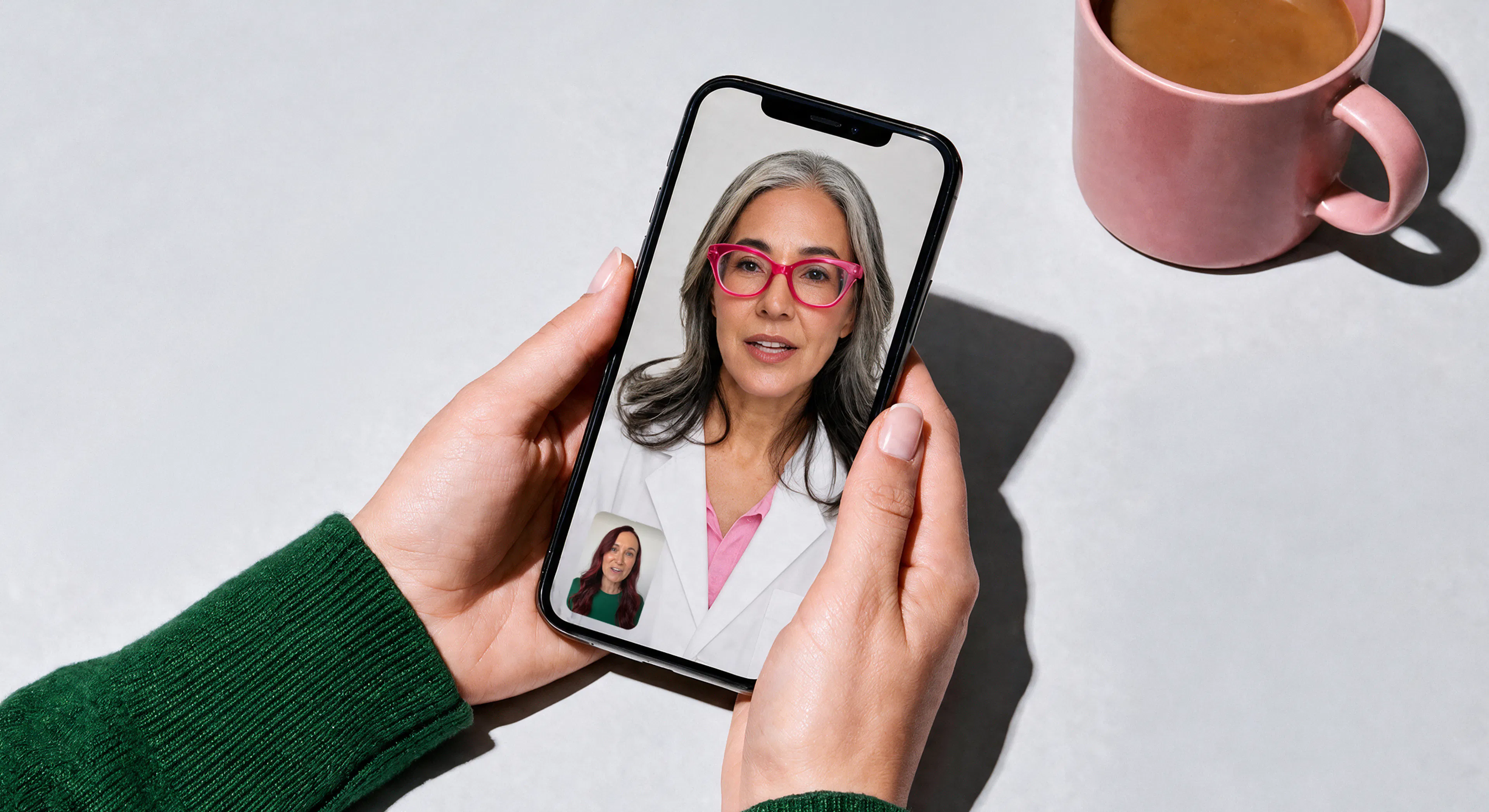 Smartphone displaying telehealth video doctor call