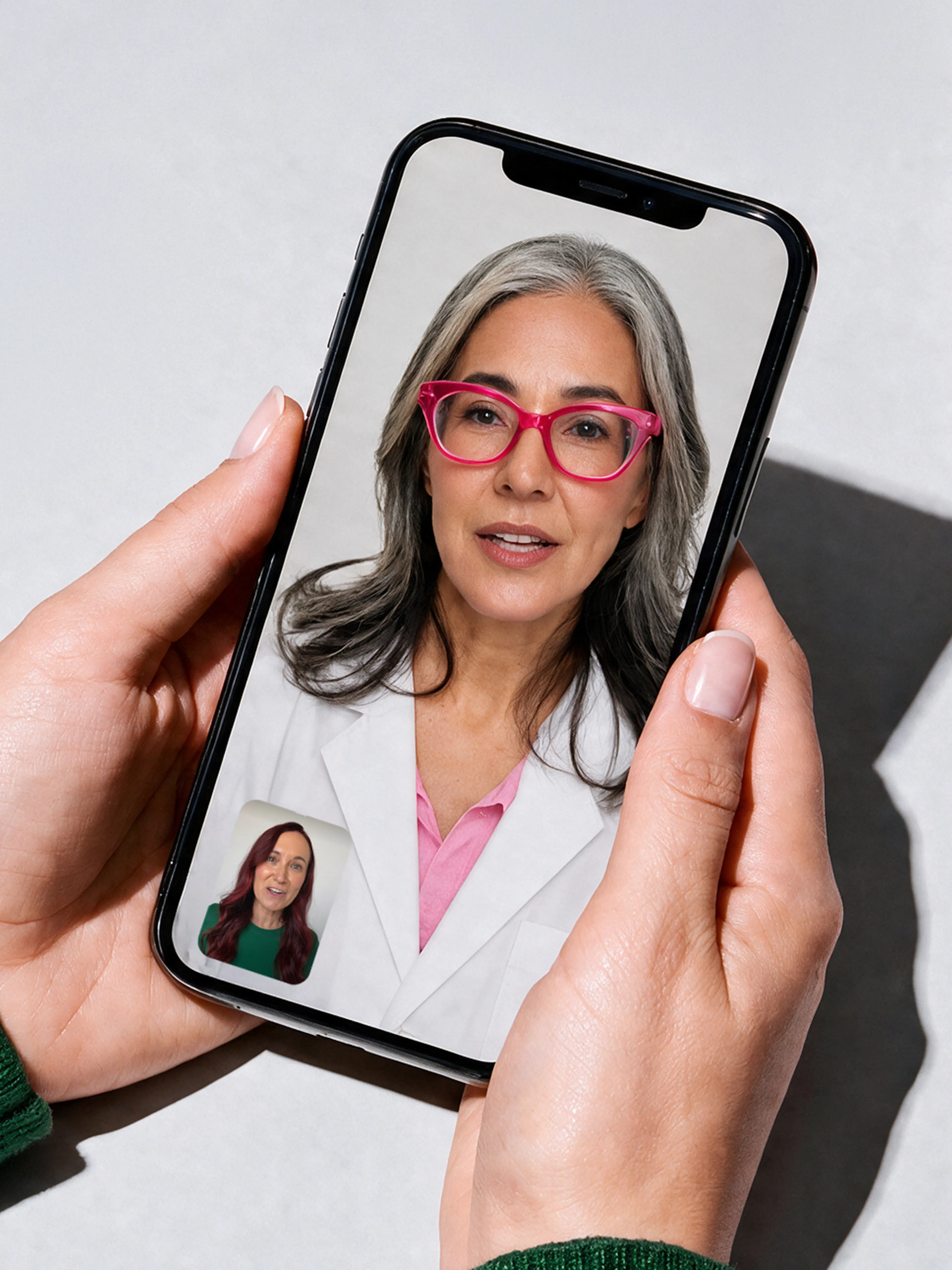 Smartphone displaying telehealth video doctor call