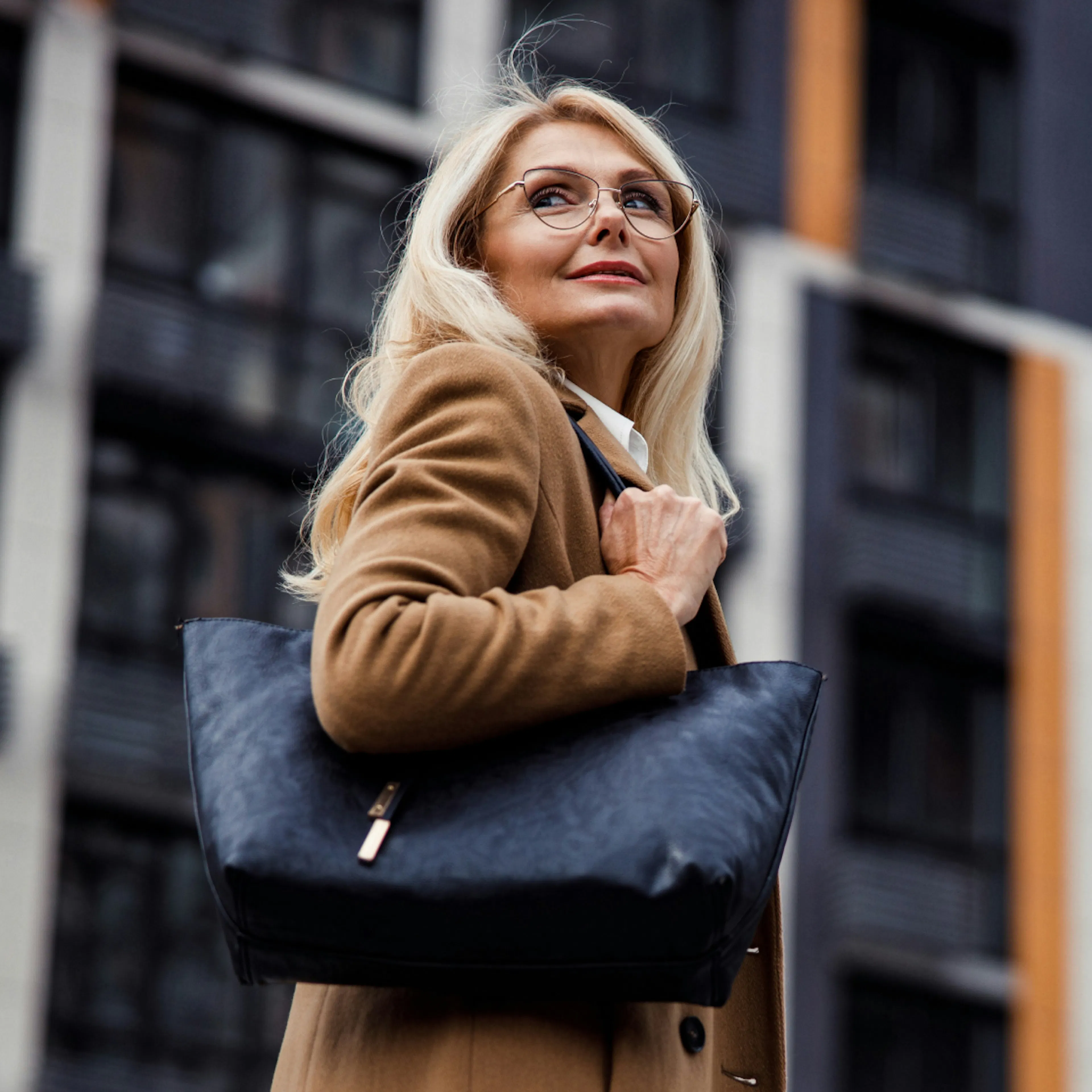 A woman in menopause walking outside.