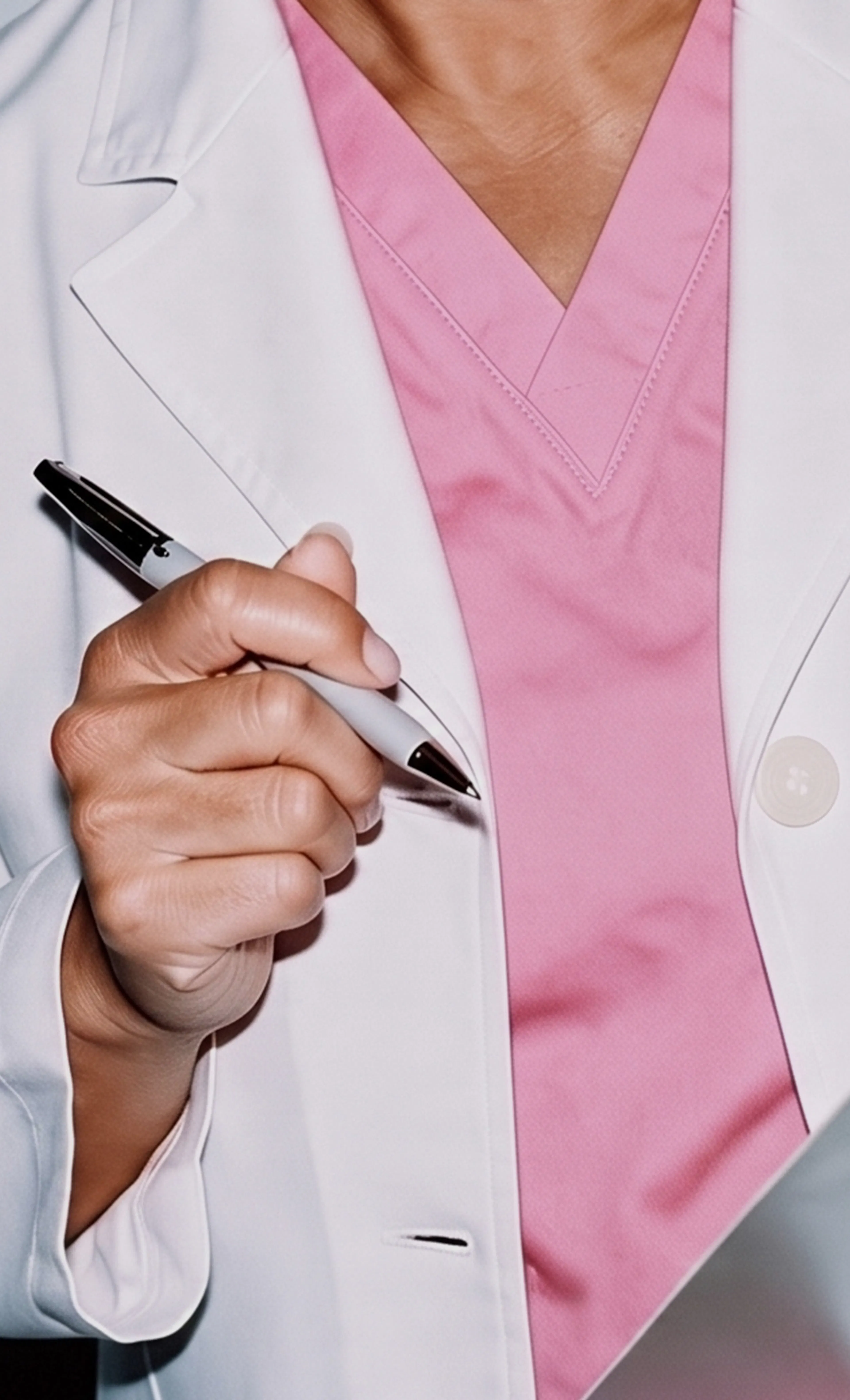 Medical professional holding a black pen
