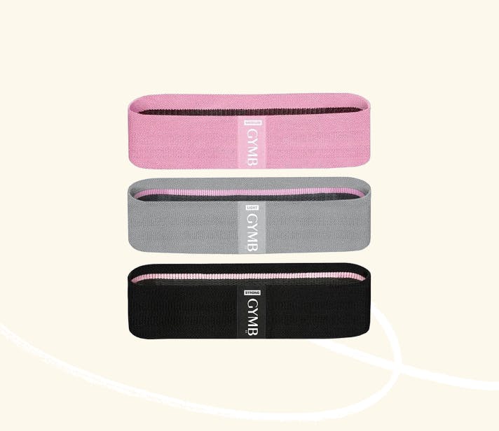 three resistance bands in three colors