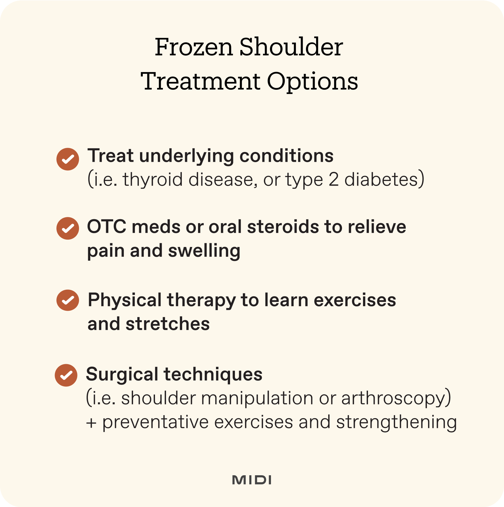 checklist of treatments for frozen shoulder