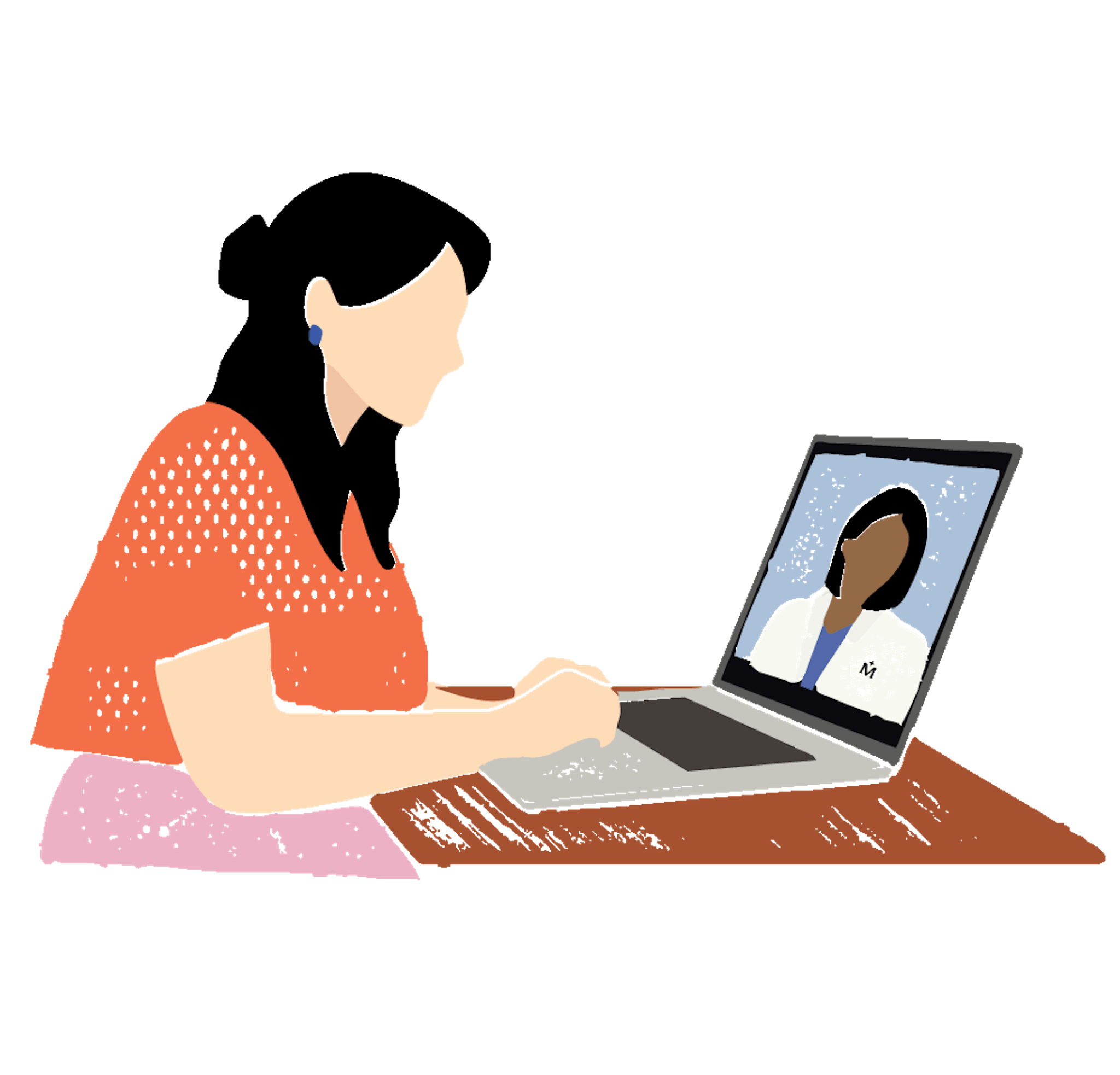 Illustration of Midi patient on laptop during telehealth