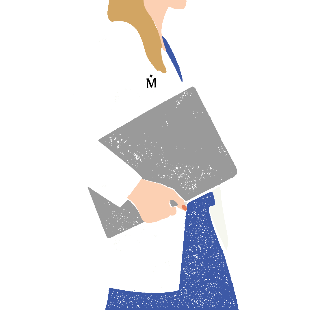 Illustration of Midi clinician standing side-on, holding laptop