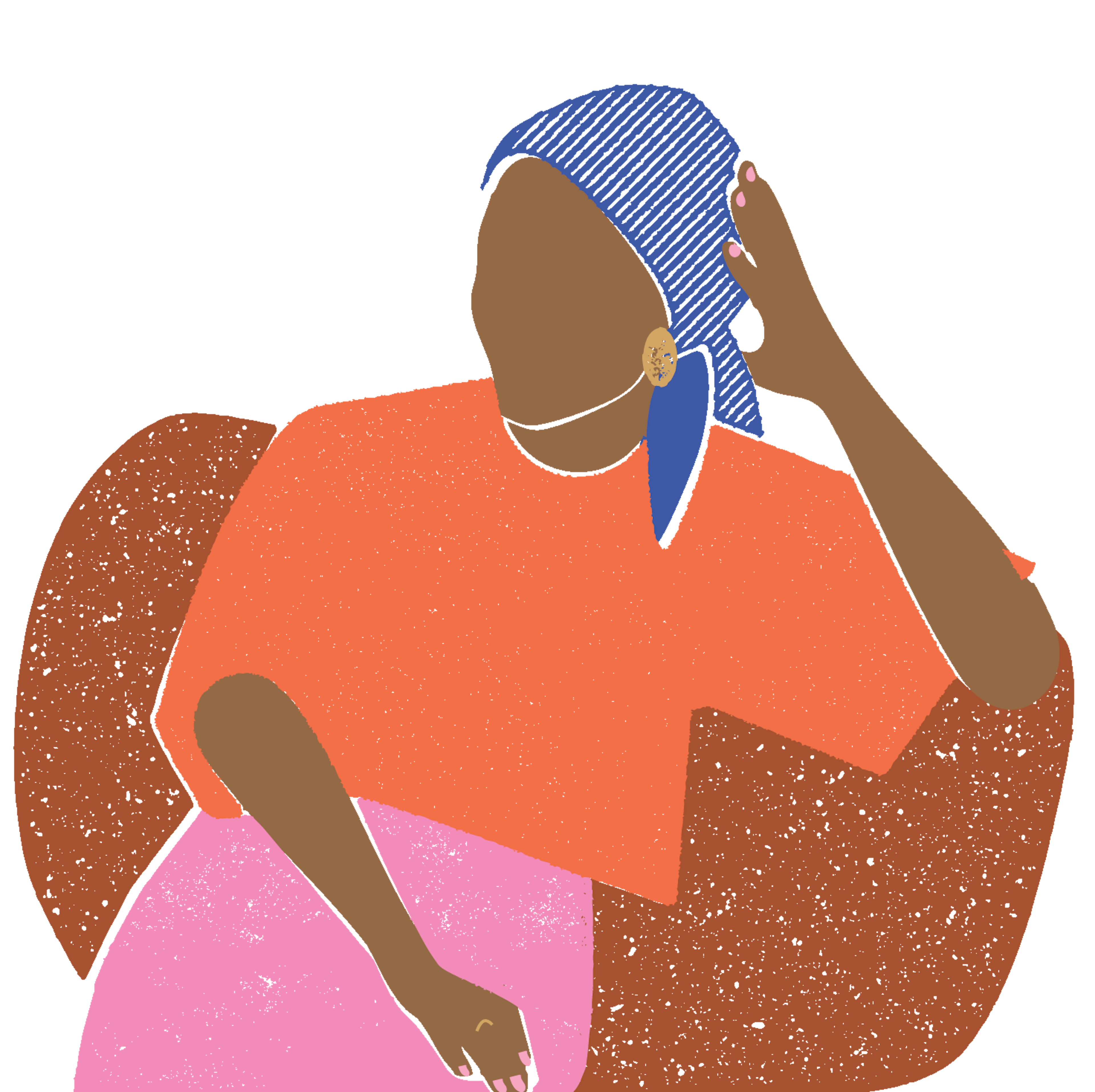 Illustration of woman sitting on a chair wearing a headscarf