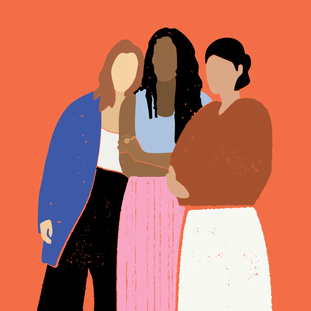 Illustration of three women standing together