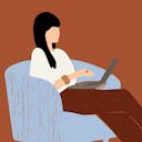 Illustration of Midi patient sitting on couch with laptop