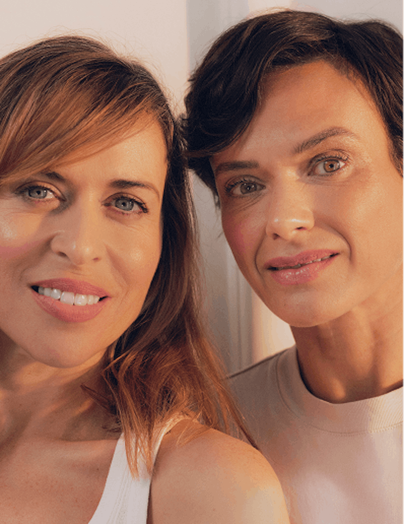 Portrait of two women smiling