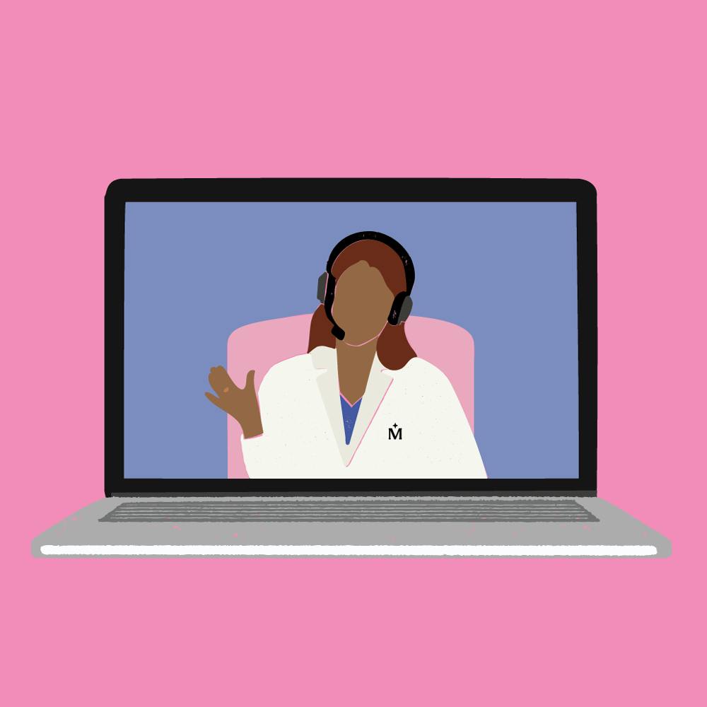 Illustration of laptop with Midi clinician on telehealth