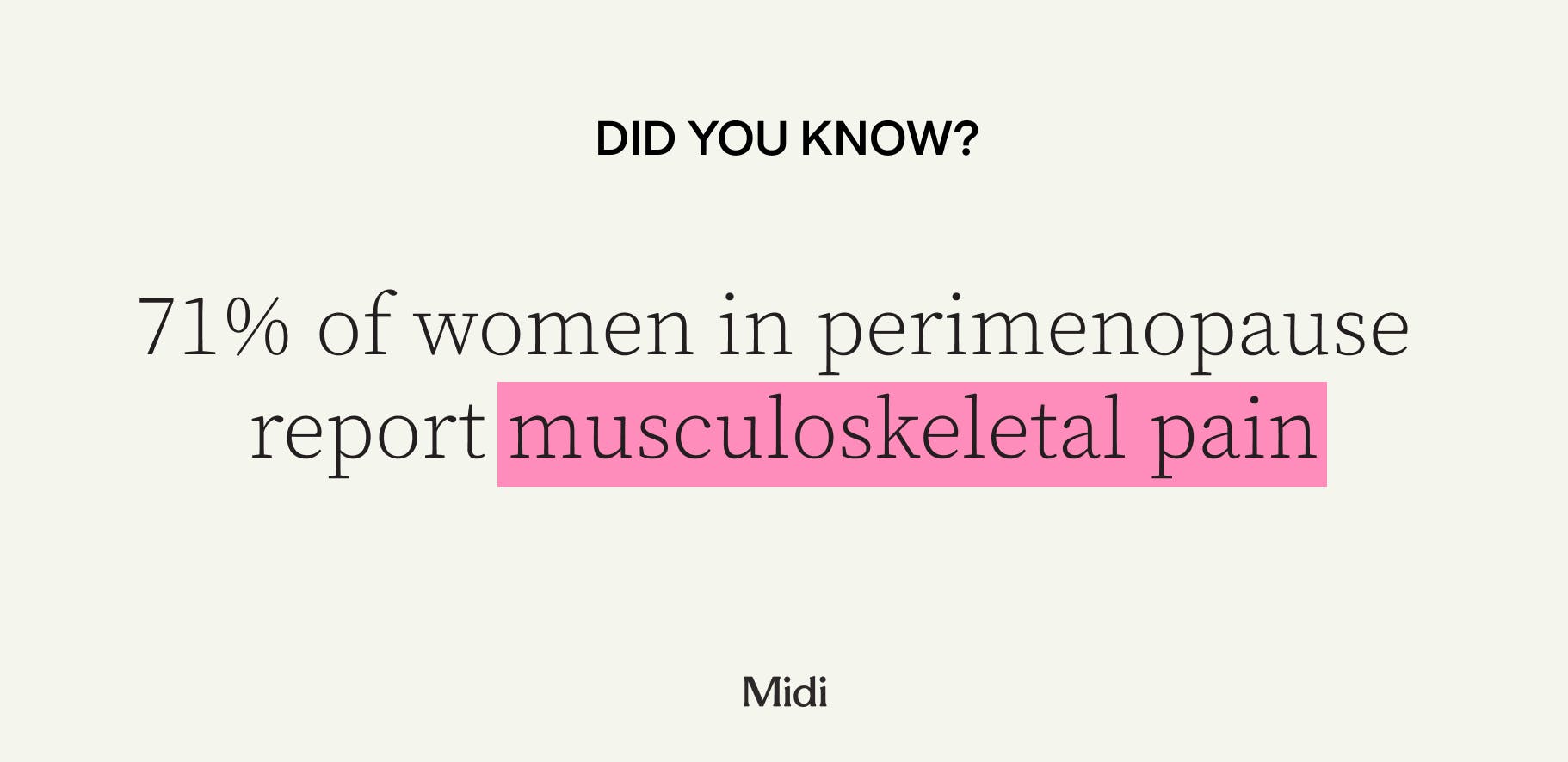 Statistic: 71% of women in perimenopause report musculoskeletal pain.