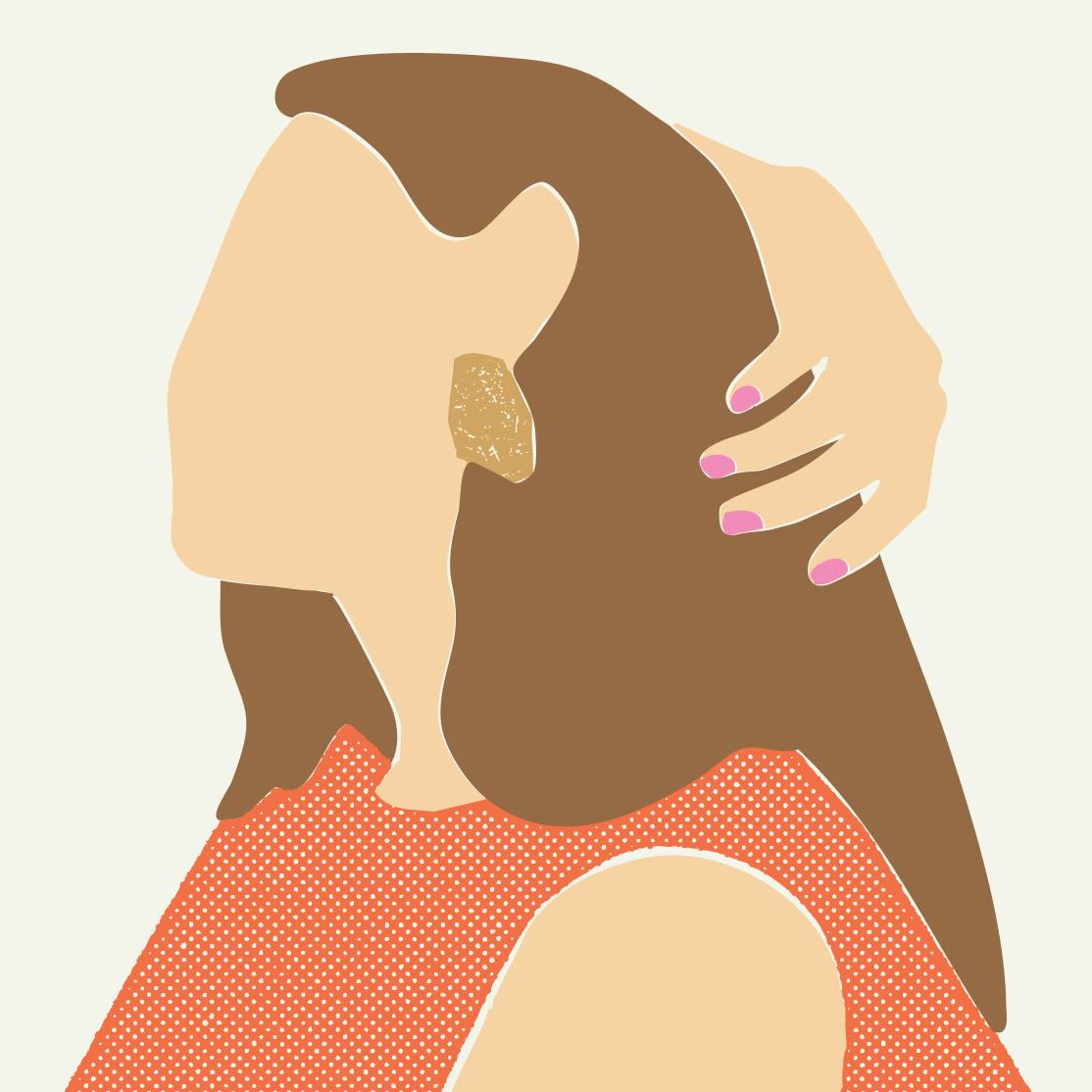 Illustration of woman touching her hair