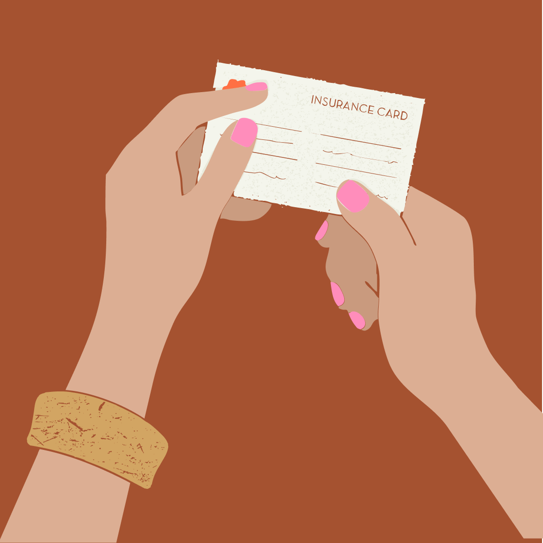 Illustration of hands holding insurance card