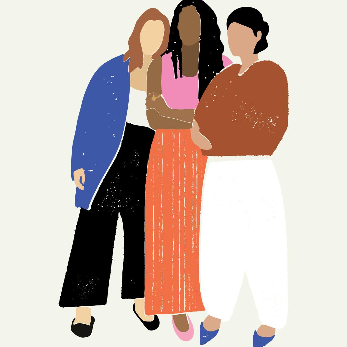 Illustration of 3 women standing together