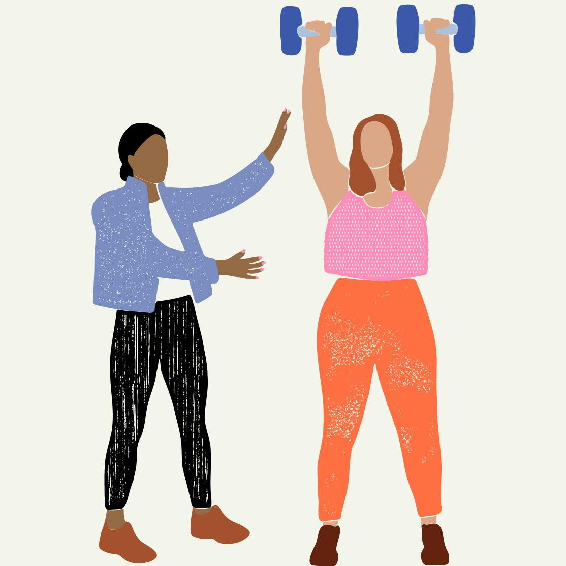 Illustration of a personal trainer and a woman exercising