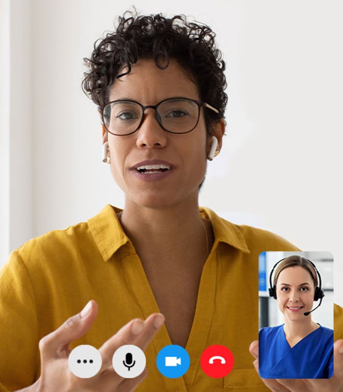 woman speaking to clinician during a virtual visit