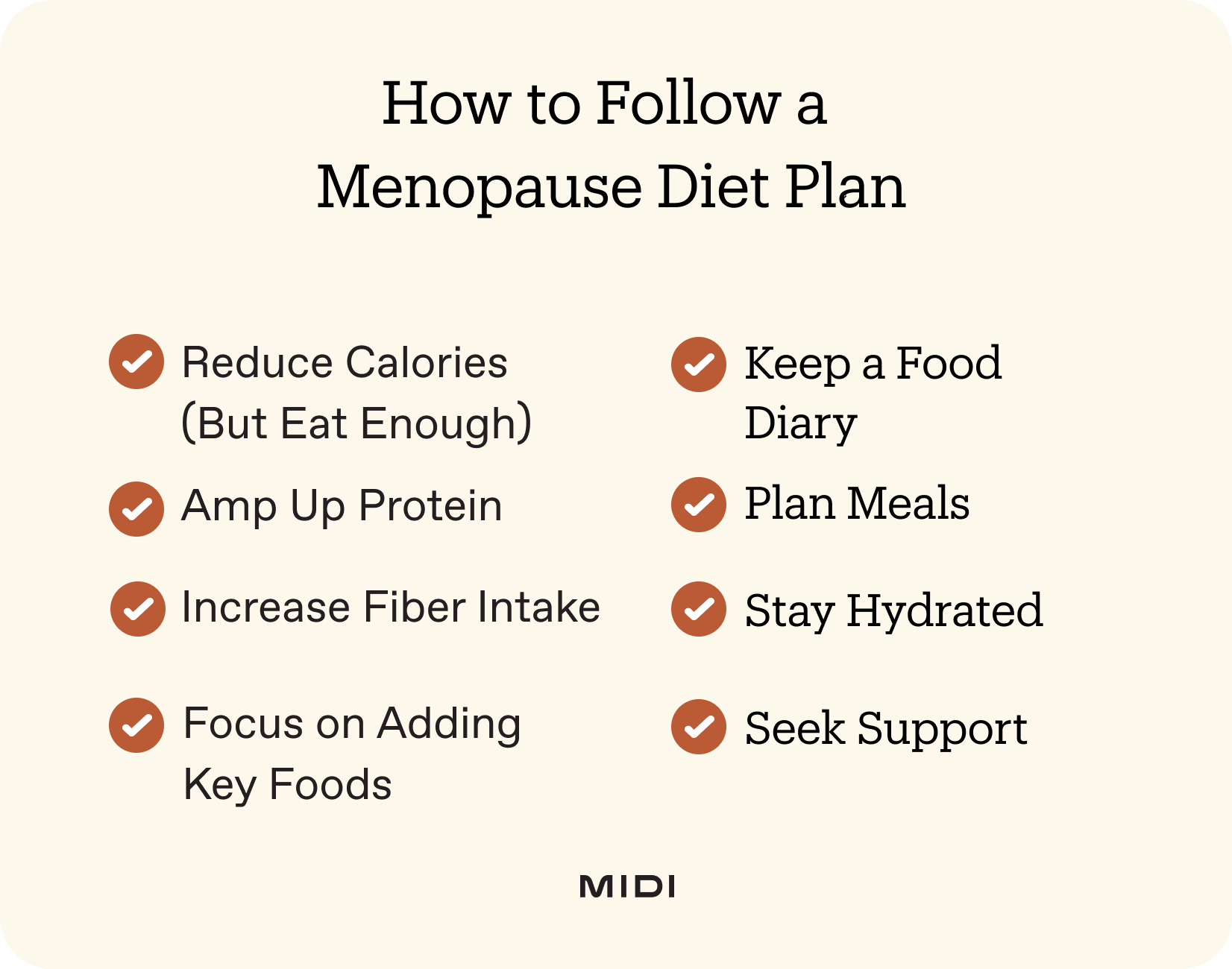 checklist of tips for following menopause diet