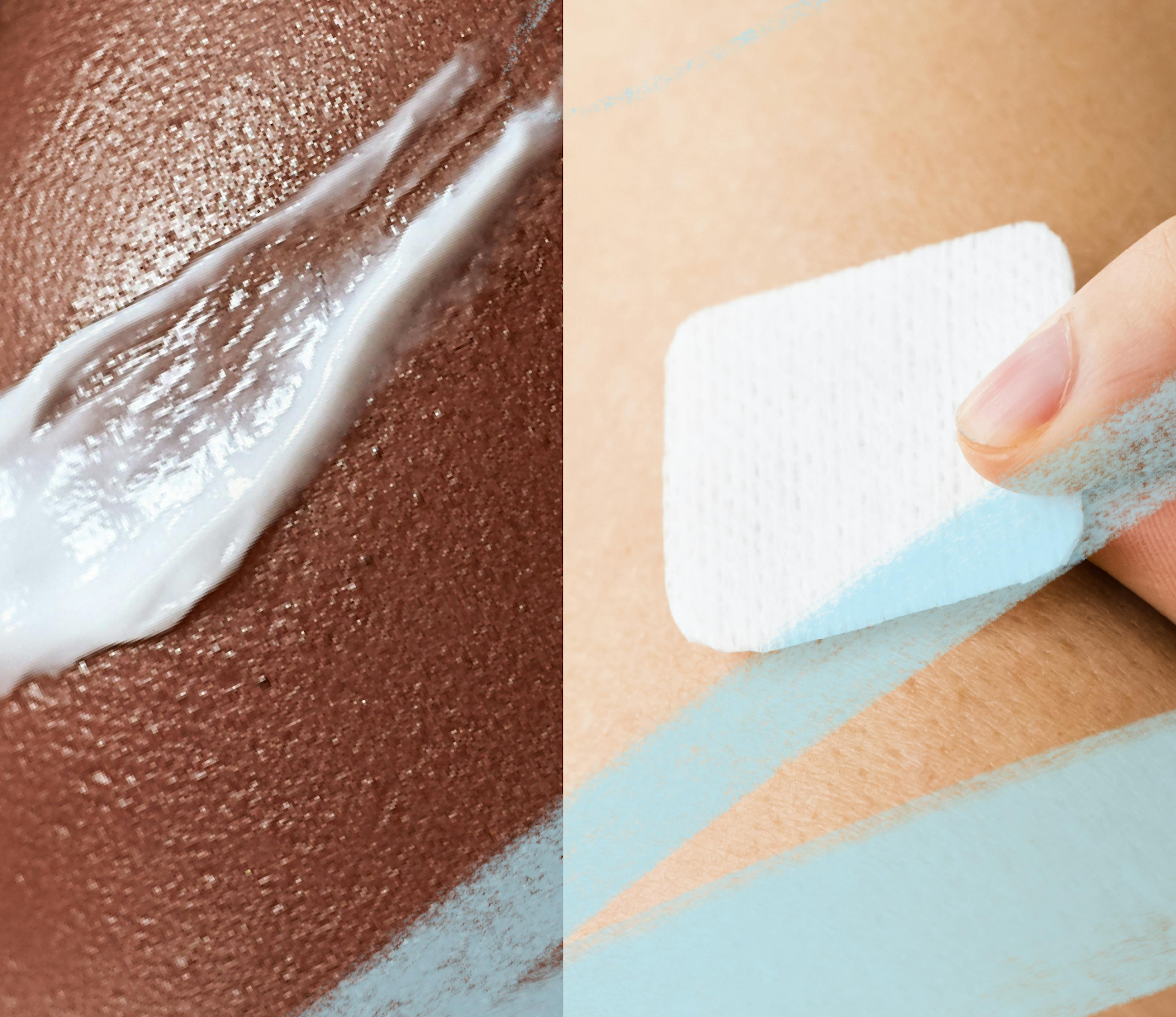 a side by side picture of cream vs patch on two people's skin 