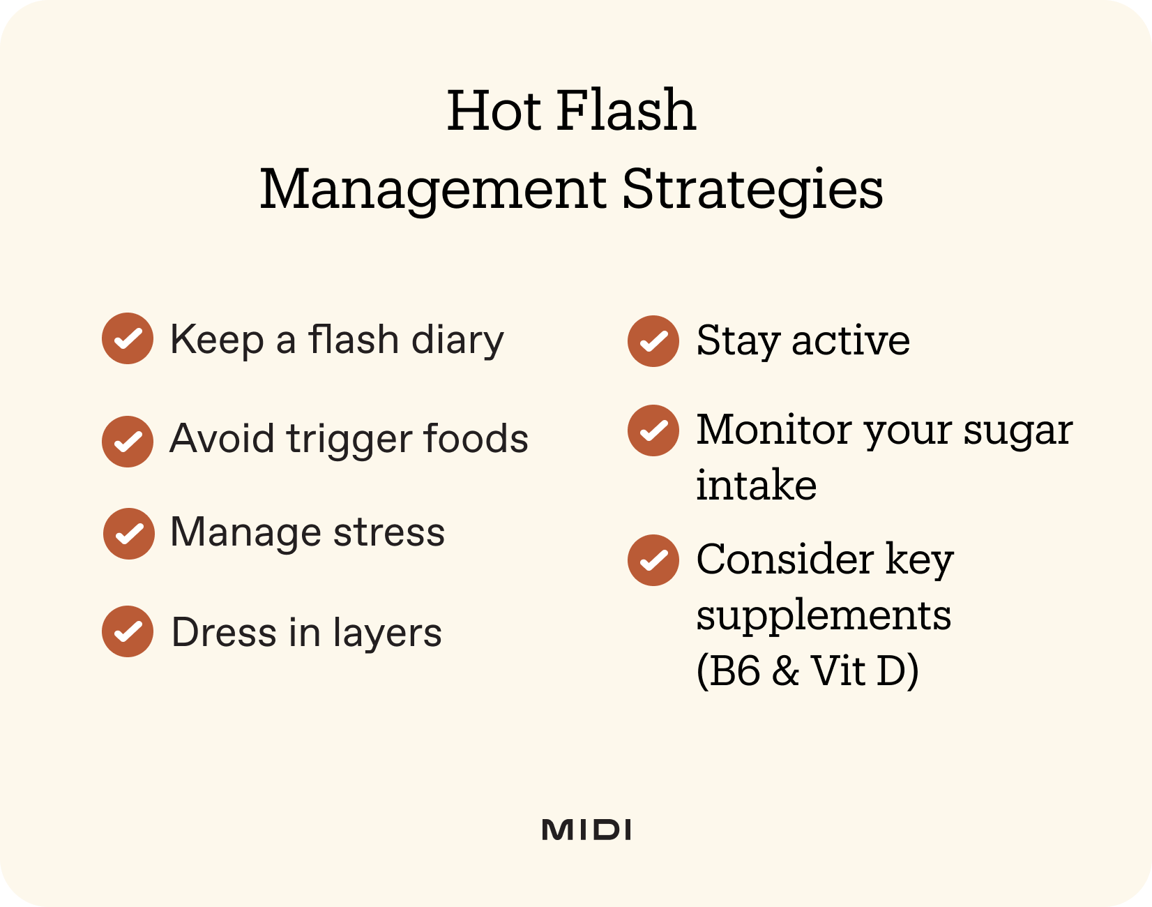 checklist for strategies for managing hot flashes