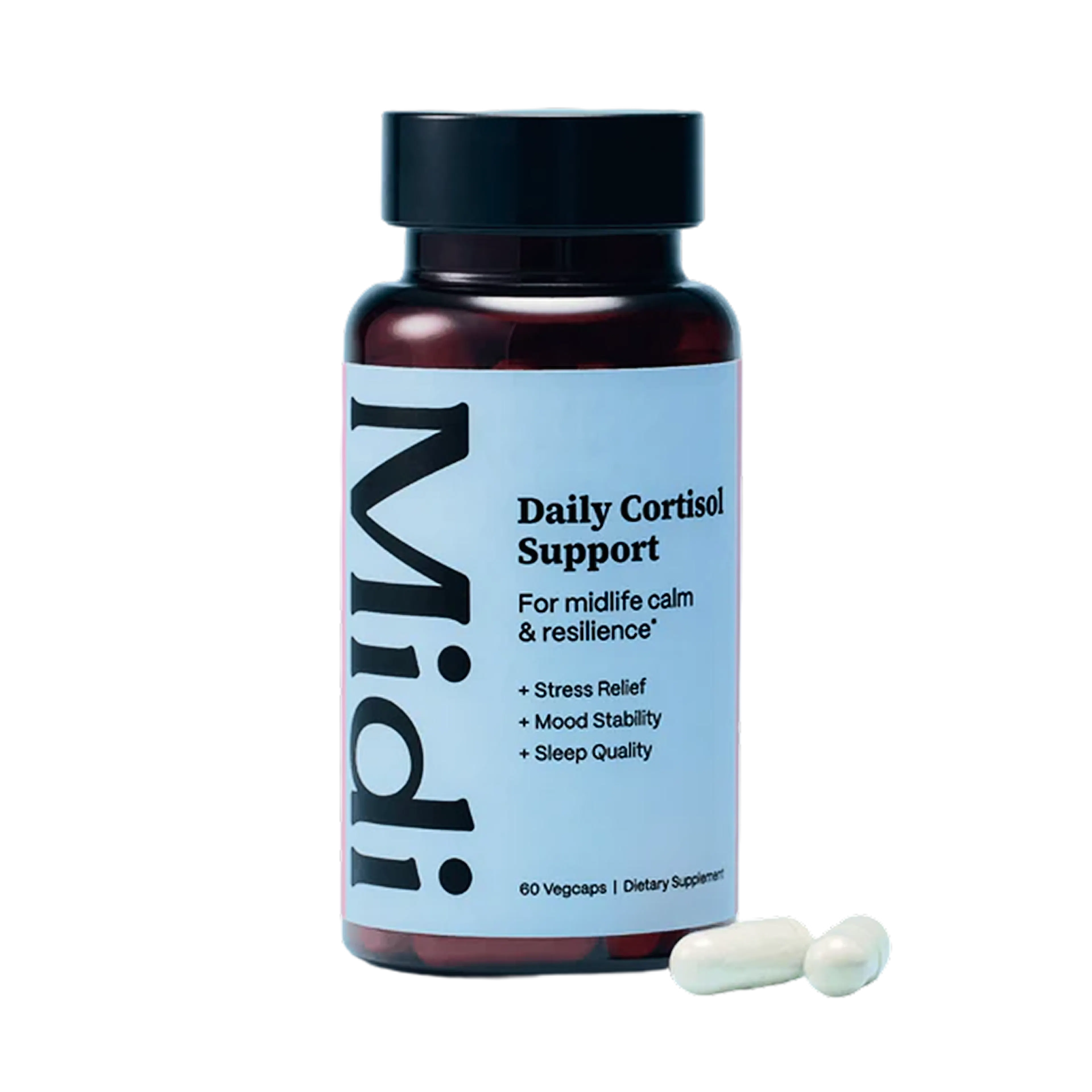 Blue labeled supplement bottle of cortisol support.