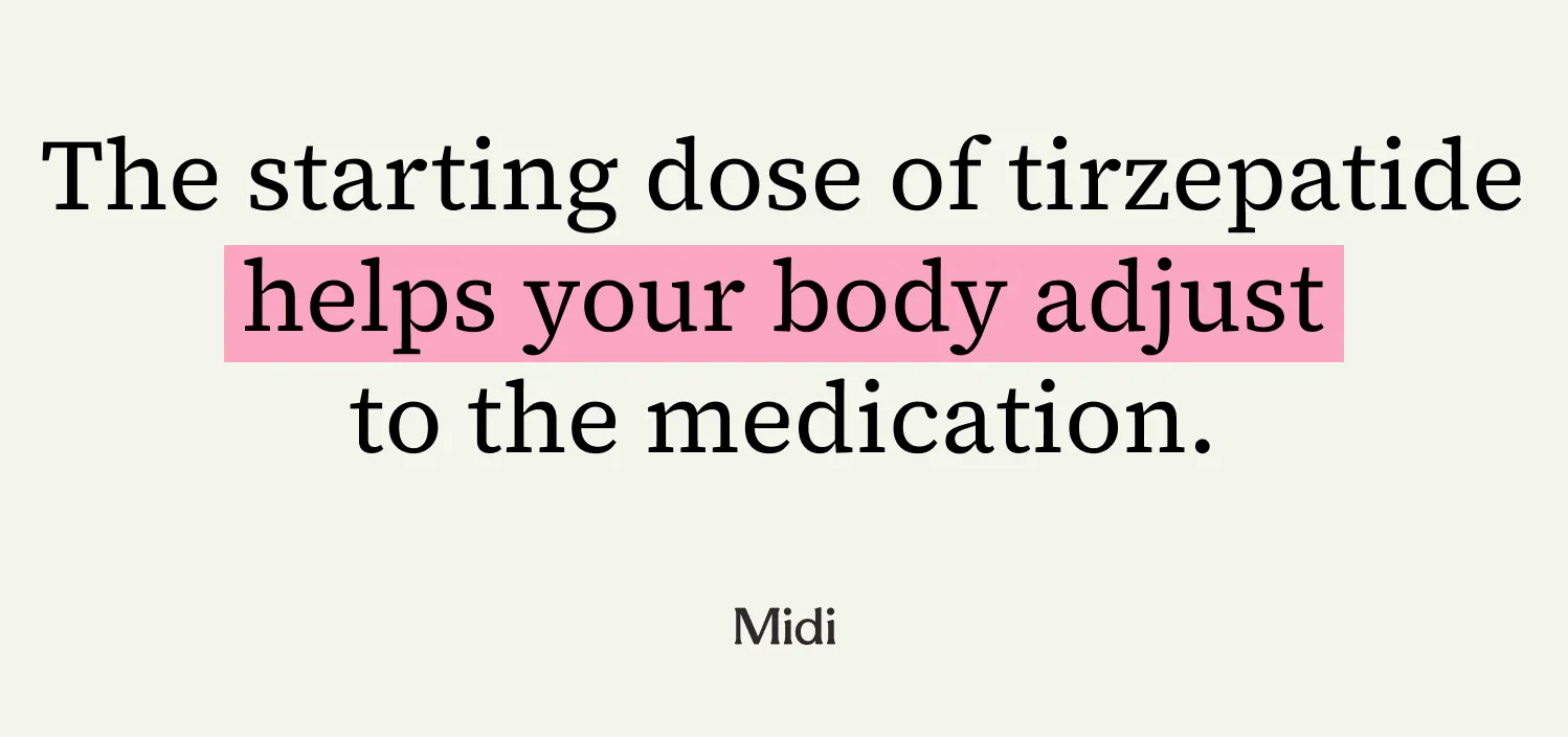 Pull quote graphic that says "The starting dose of tirzepatide helps your body adjust to the medication."