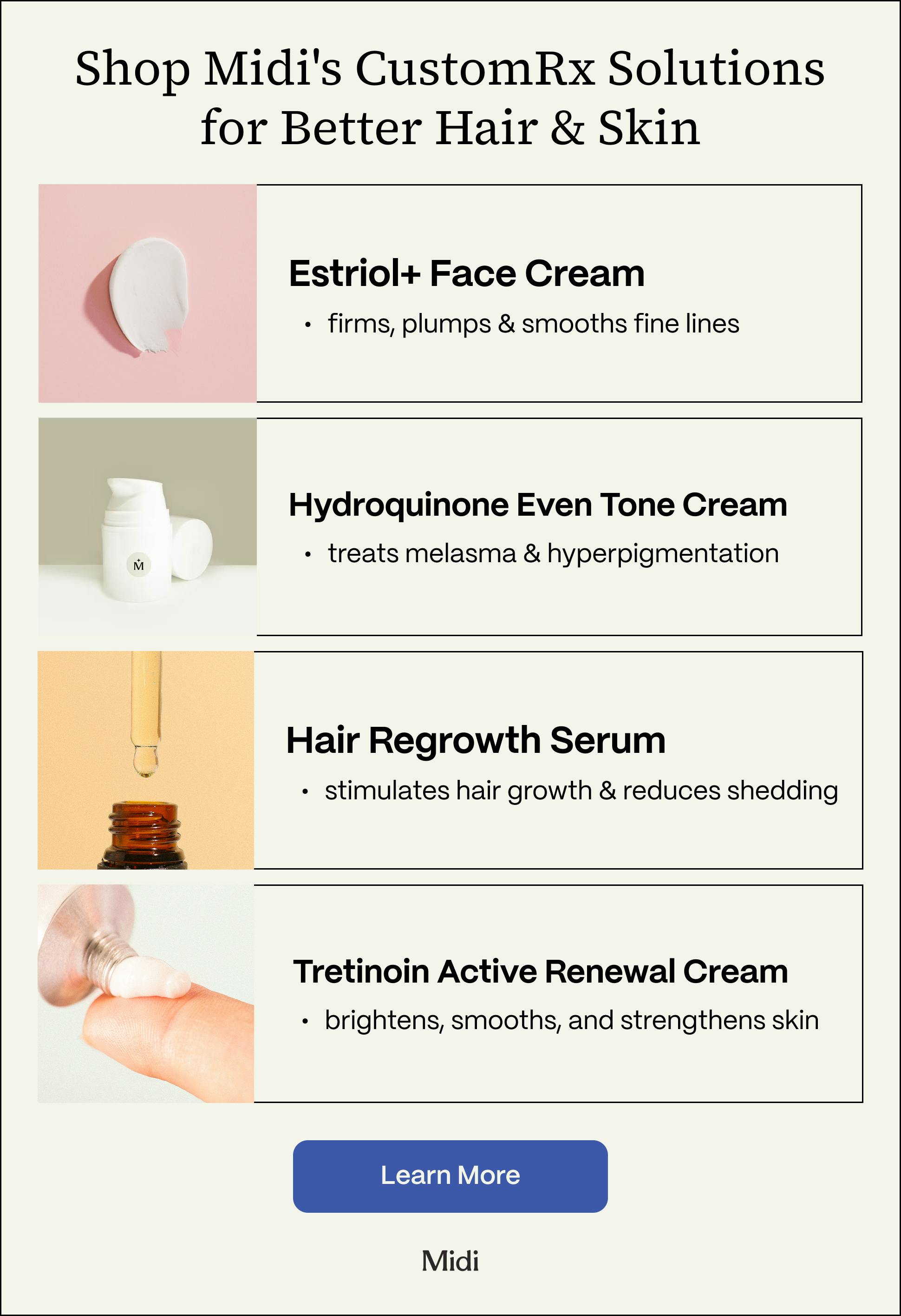 image showing different hair/skin products Midi offers
