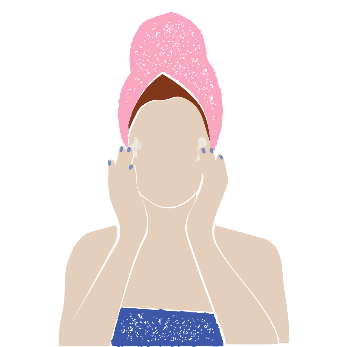 illustration of a woman putting cream on her face with her hair in a towel