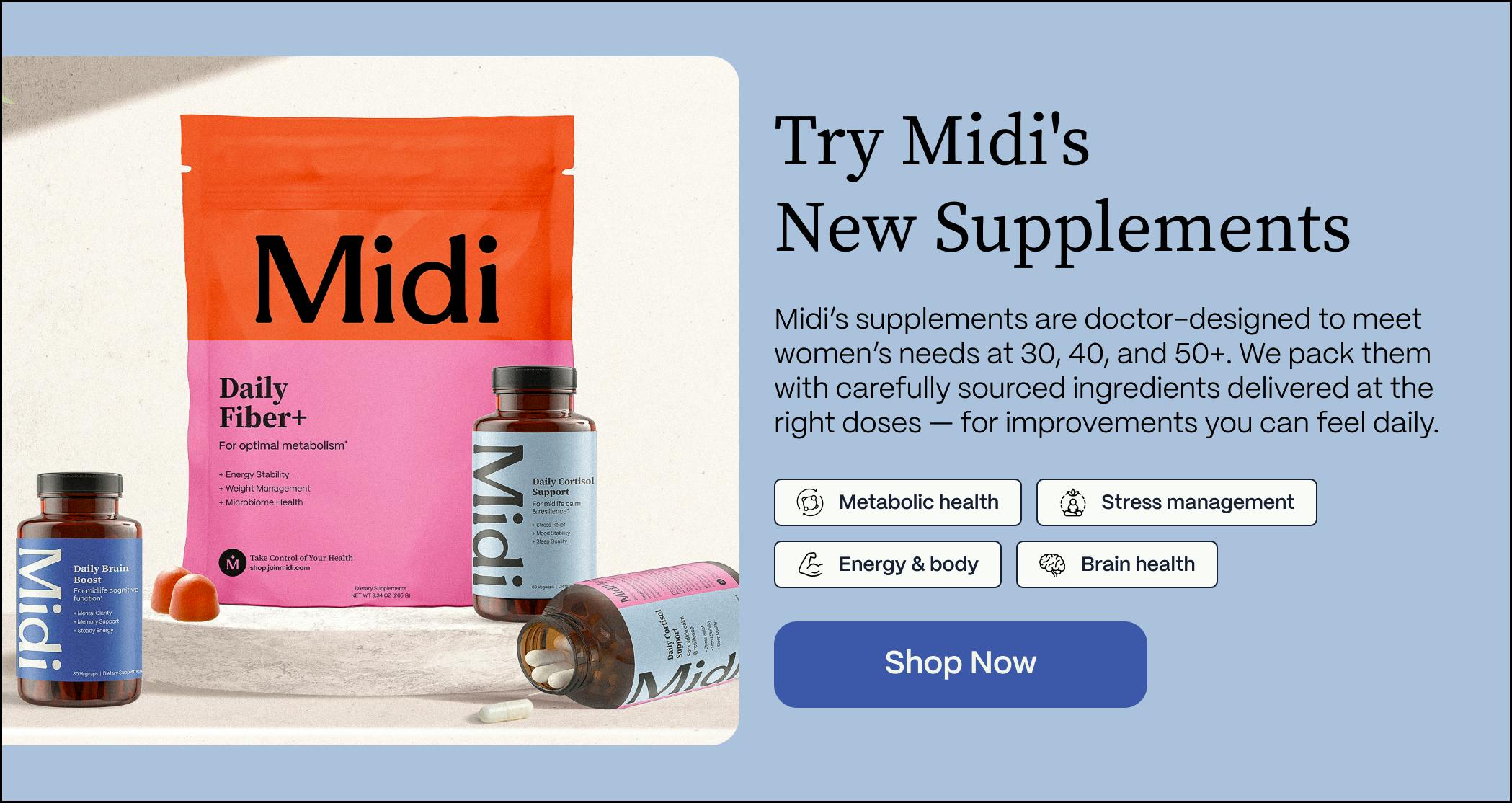 image showing midi supplements for fiber, brain, and cortisol support