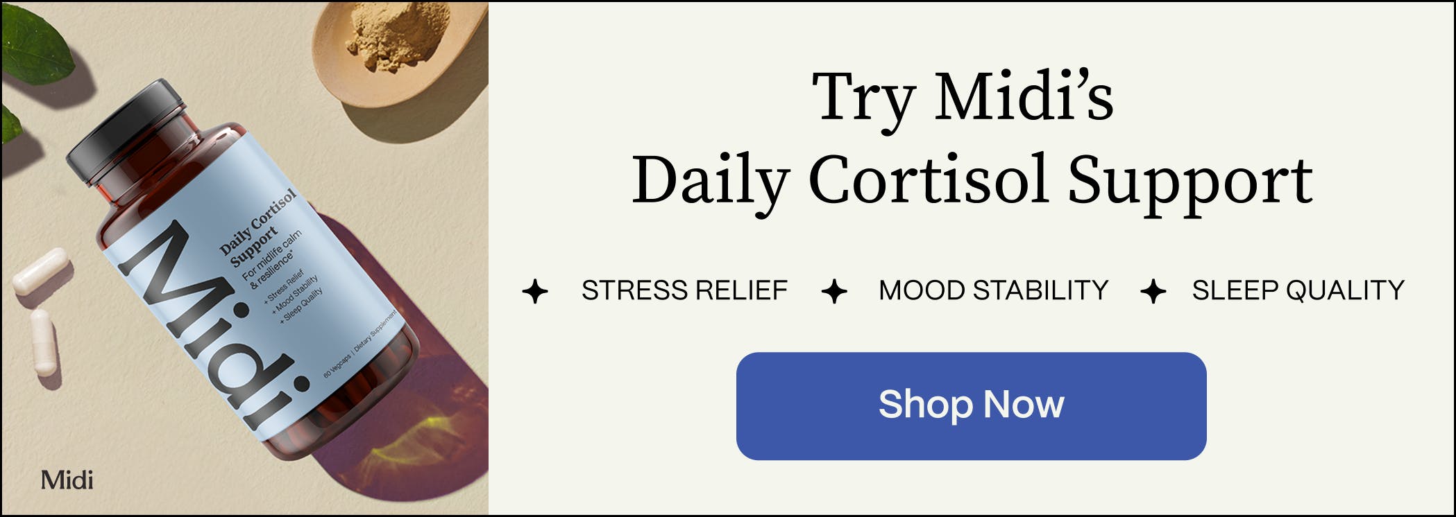 image showing bottle of Midi's daily cortisol support to improve sleep