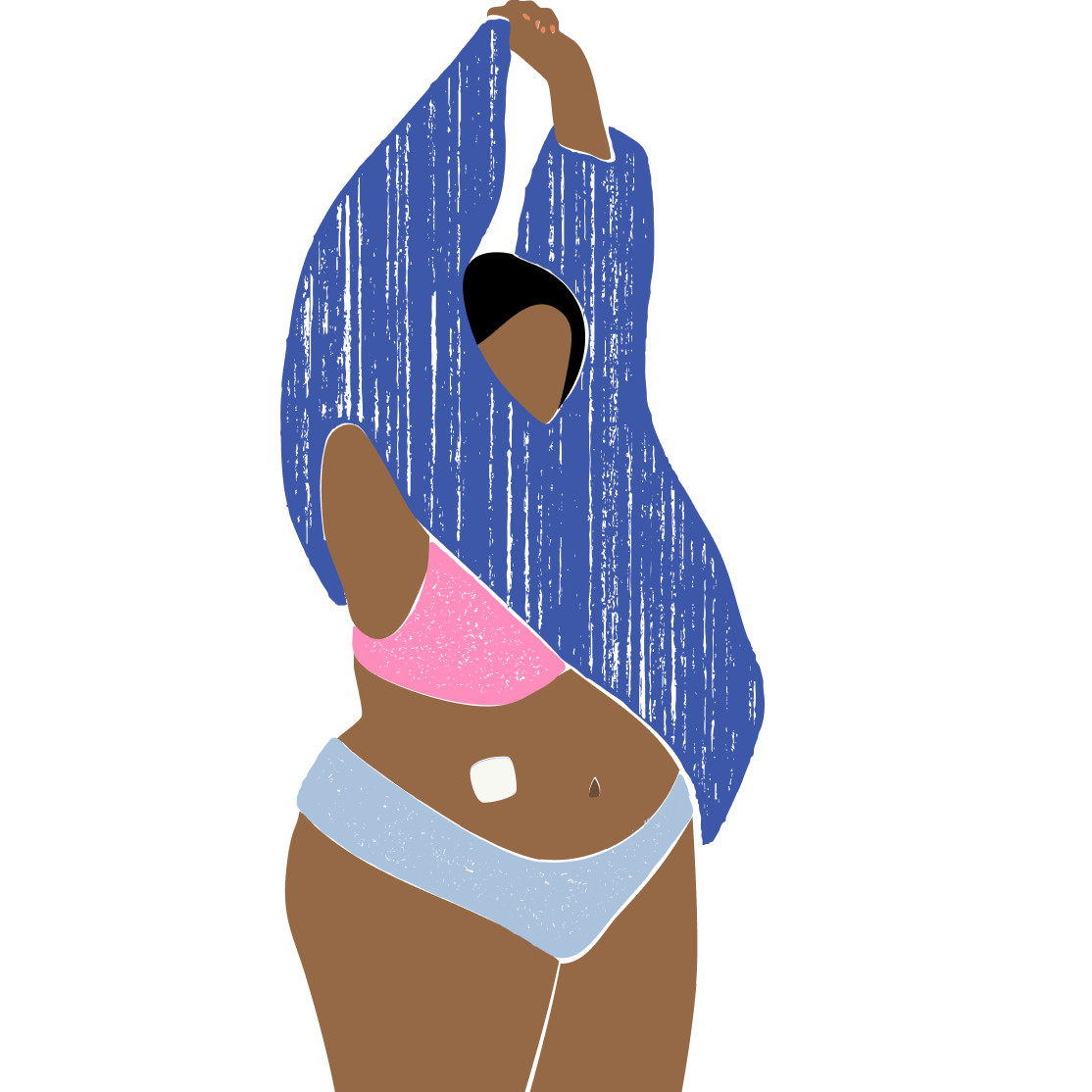illustration of a menopausal woman with an HRT patch on her belly
