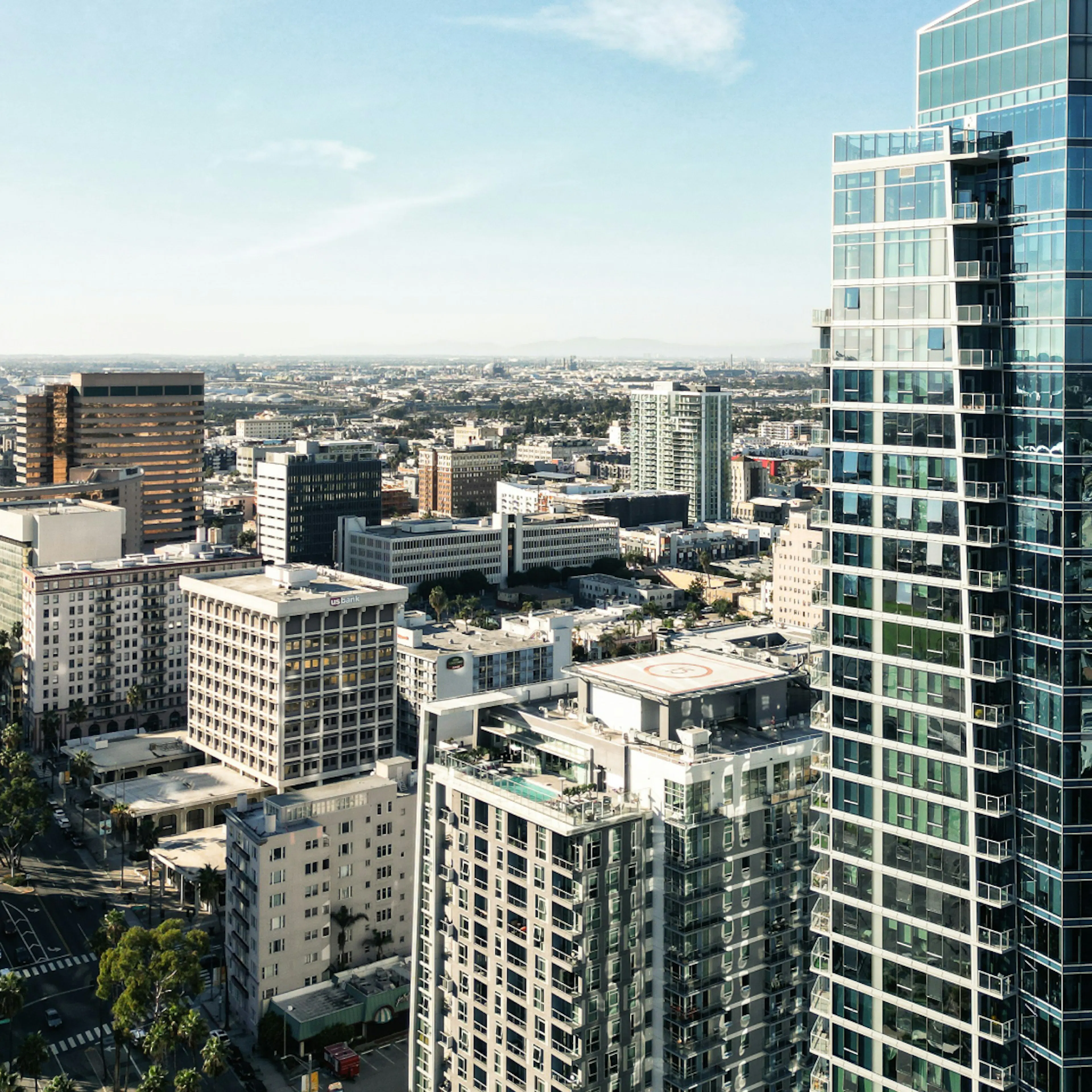 Aerial view of the downtown Long Beach, CA skyline