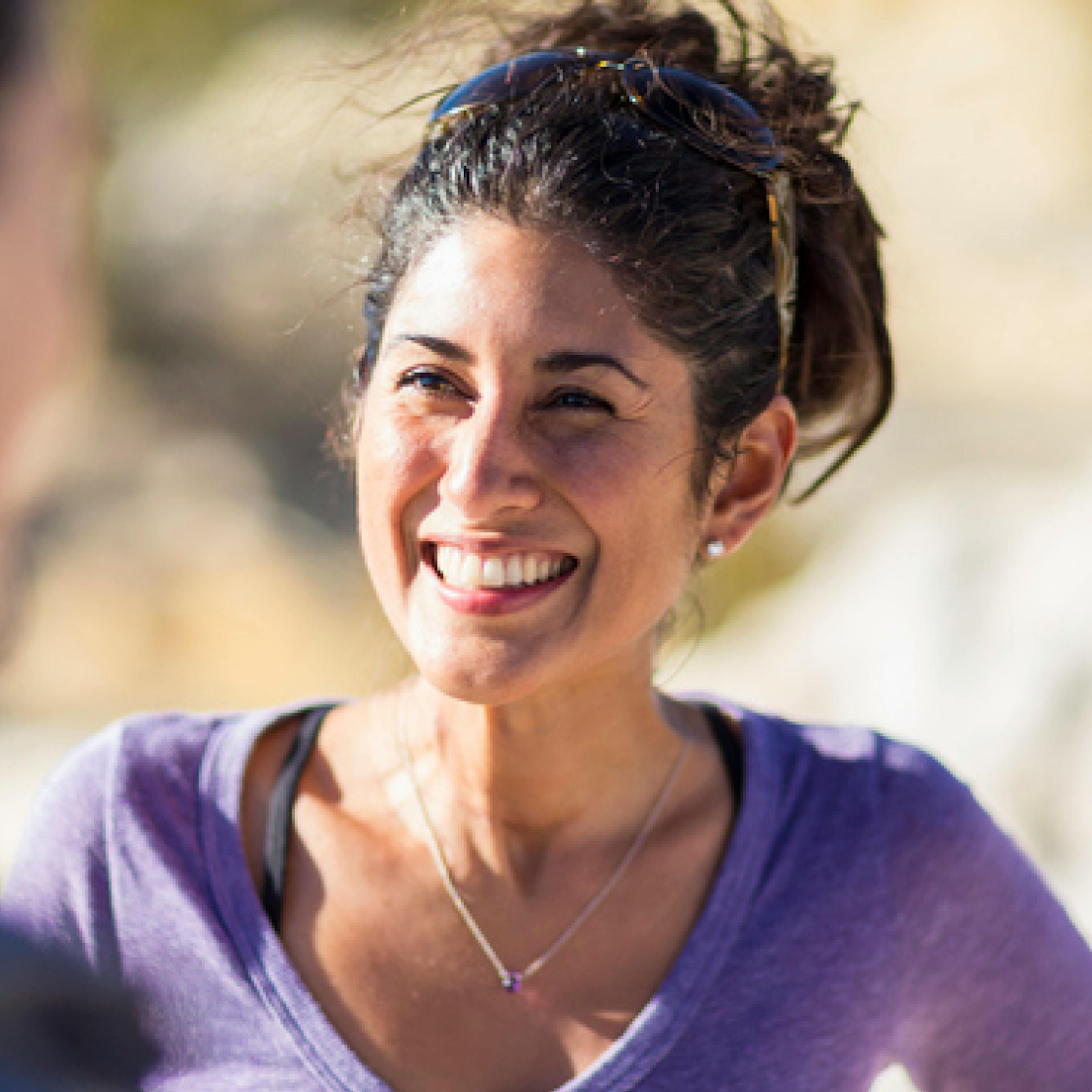 woman in menopause smiling outside