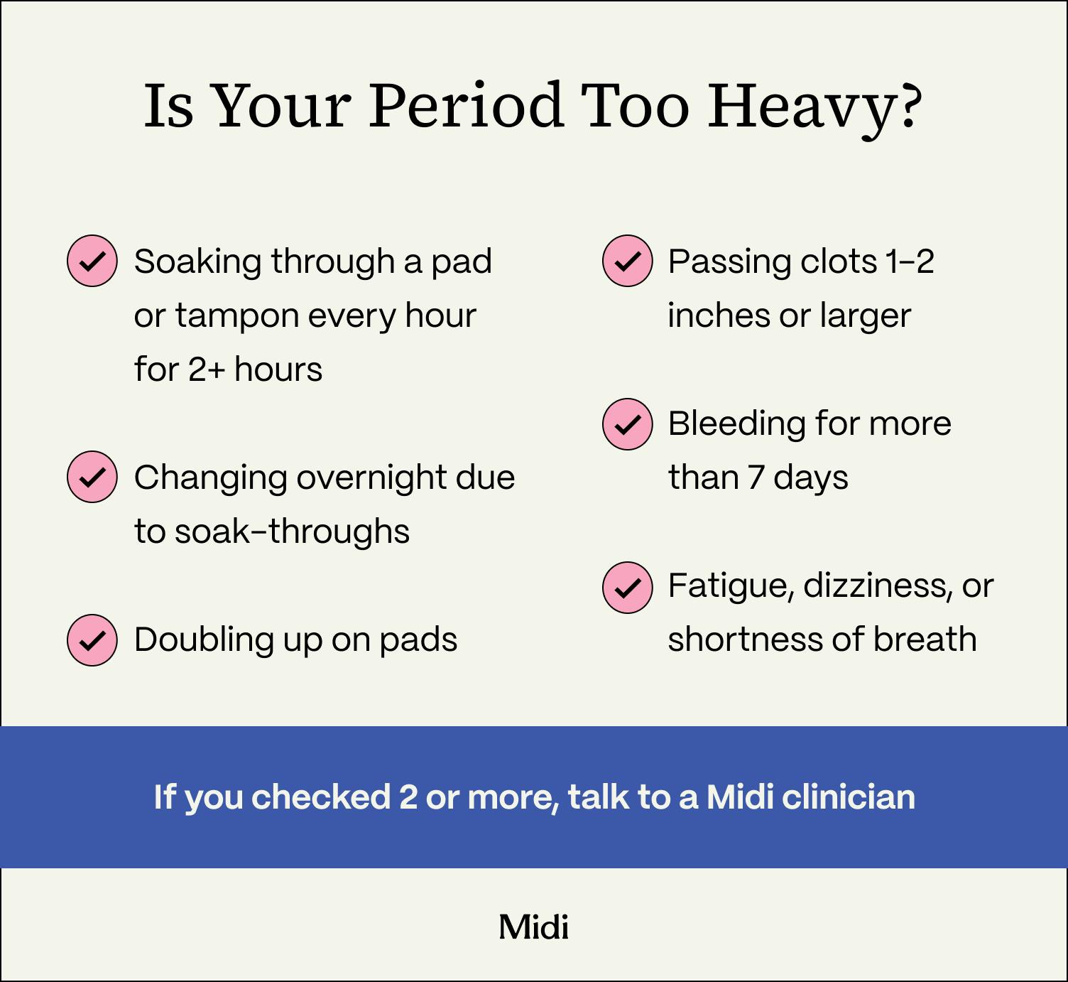 checklist to determine if your periods are heavy