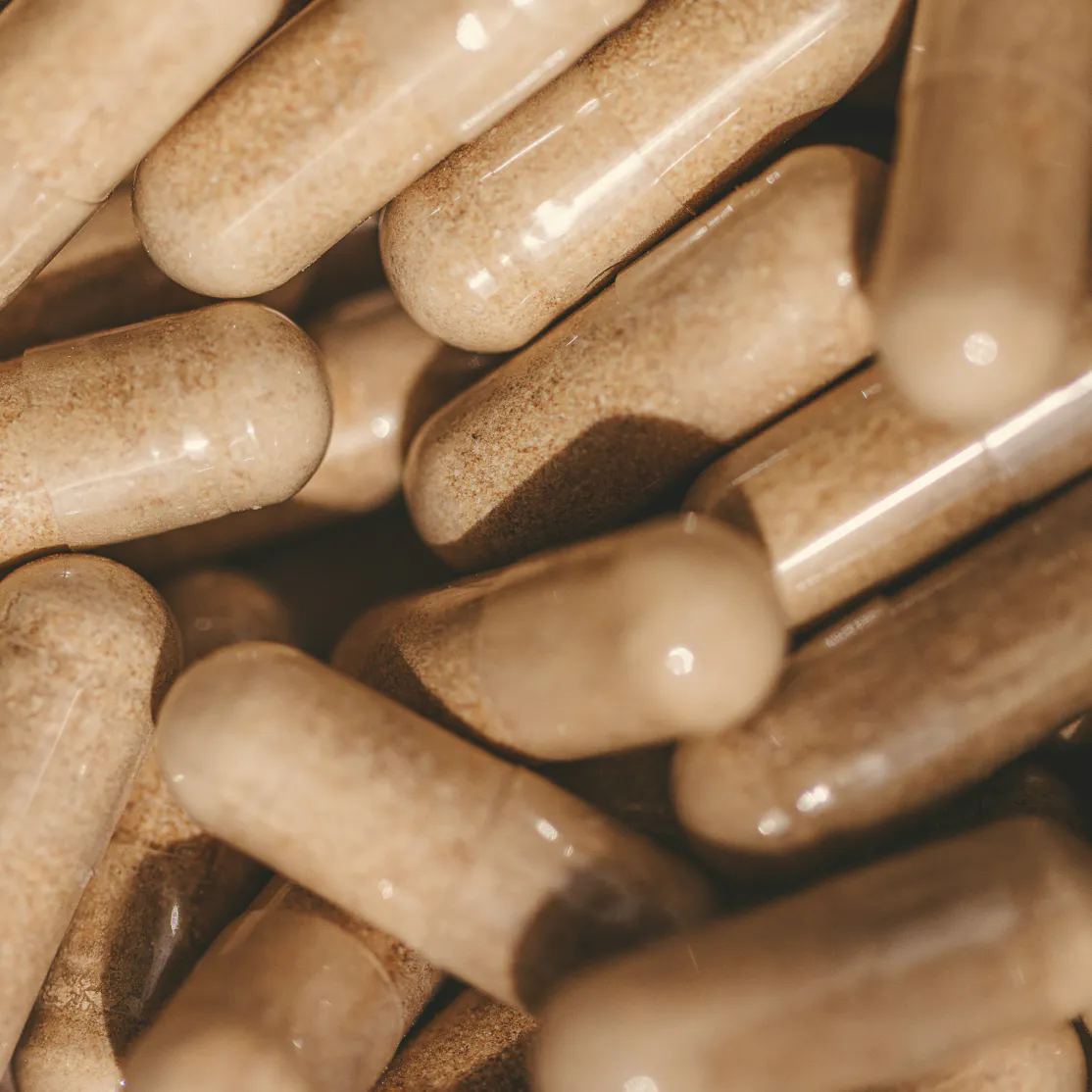 A close-up image of ashwagandha supplements.