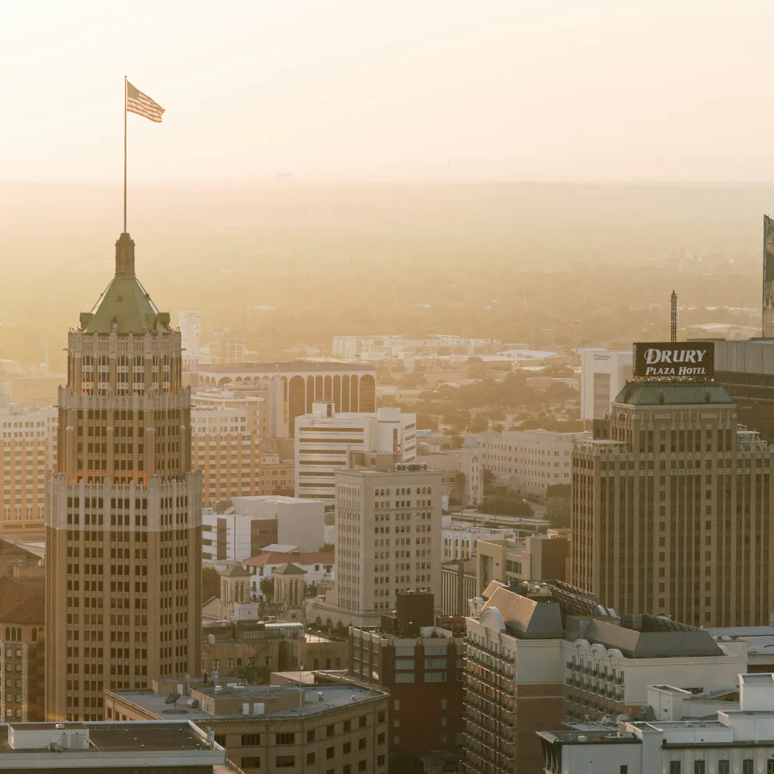 An aerial view of downtown San Antonio