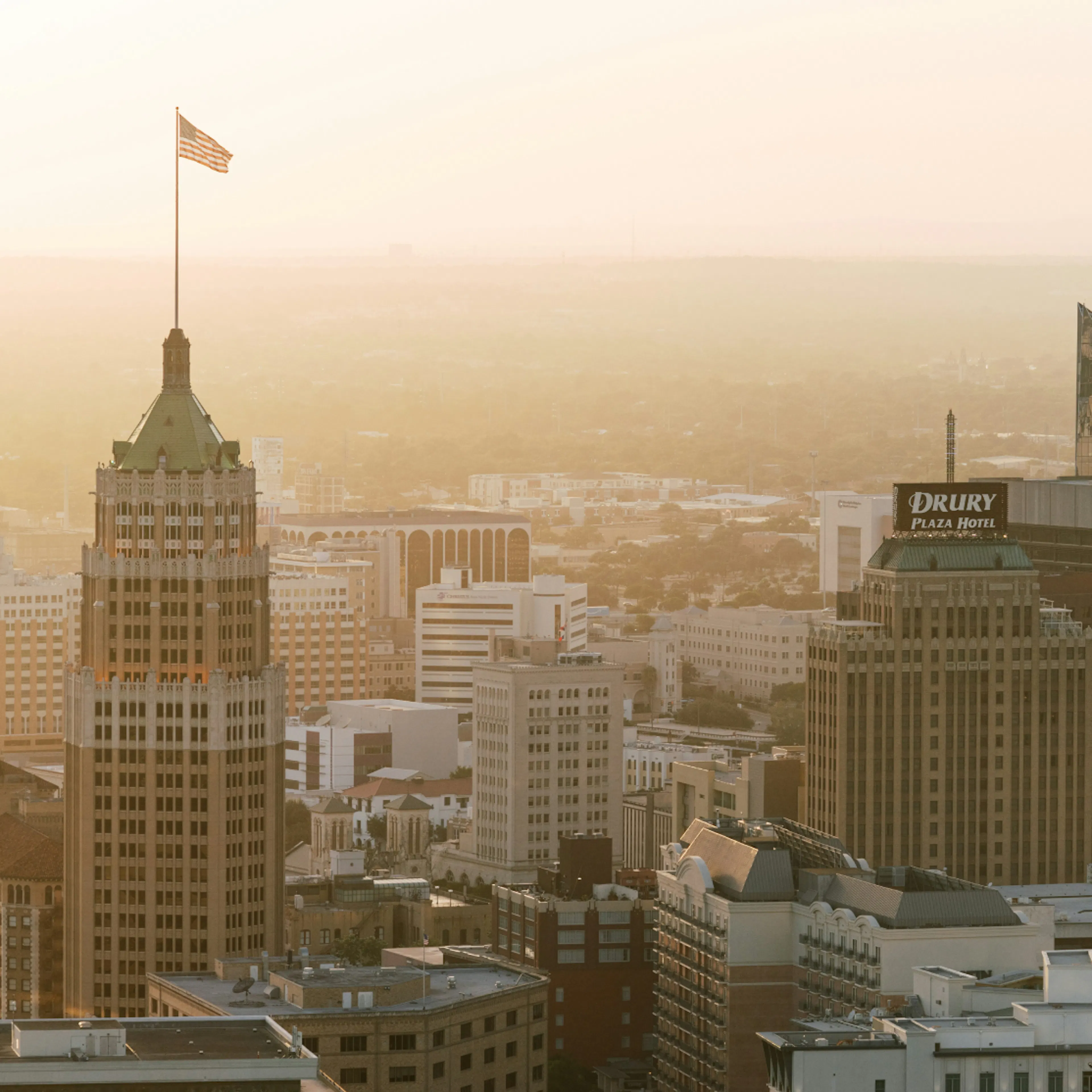 An aerial view of downtown San Antonio