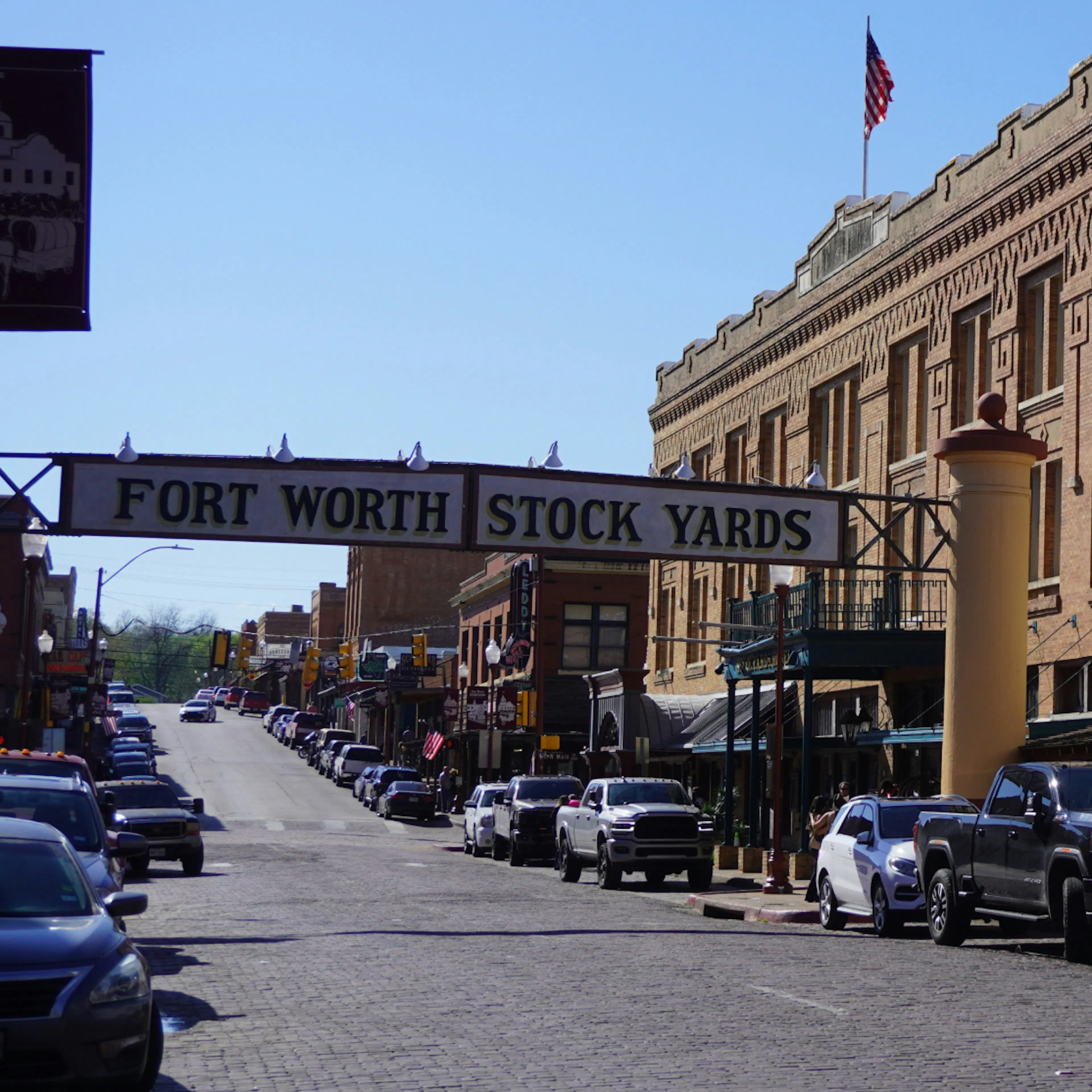 The entrance sign to the Fort Worth Stockyards National Historic District.