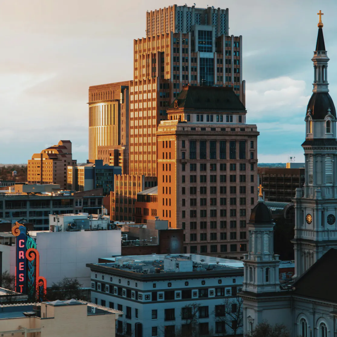 Downtown Sacramento, California at golden hour.