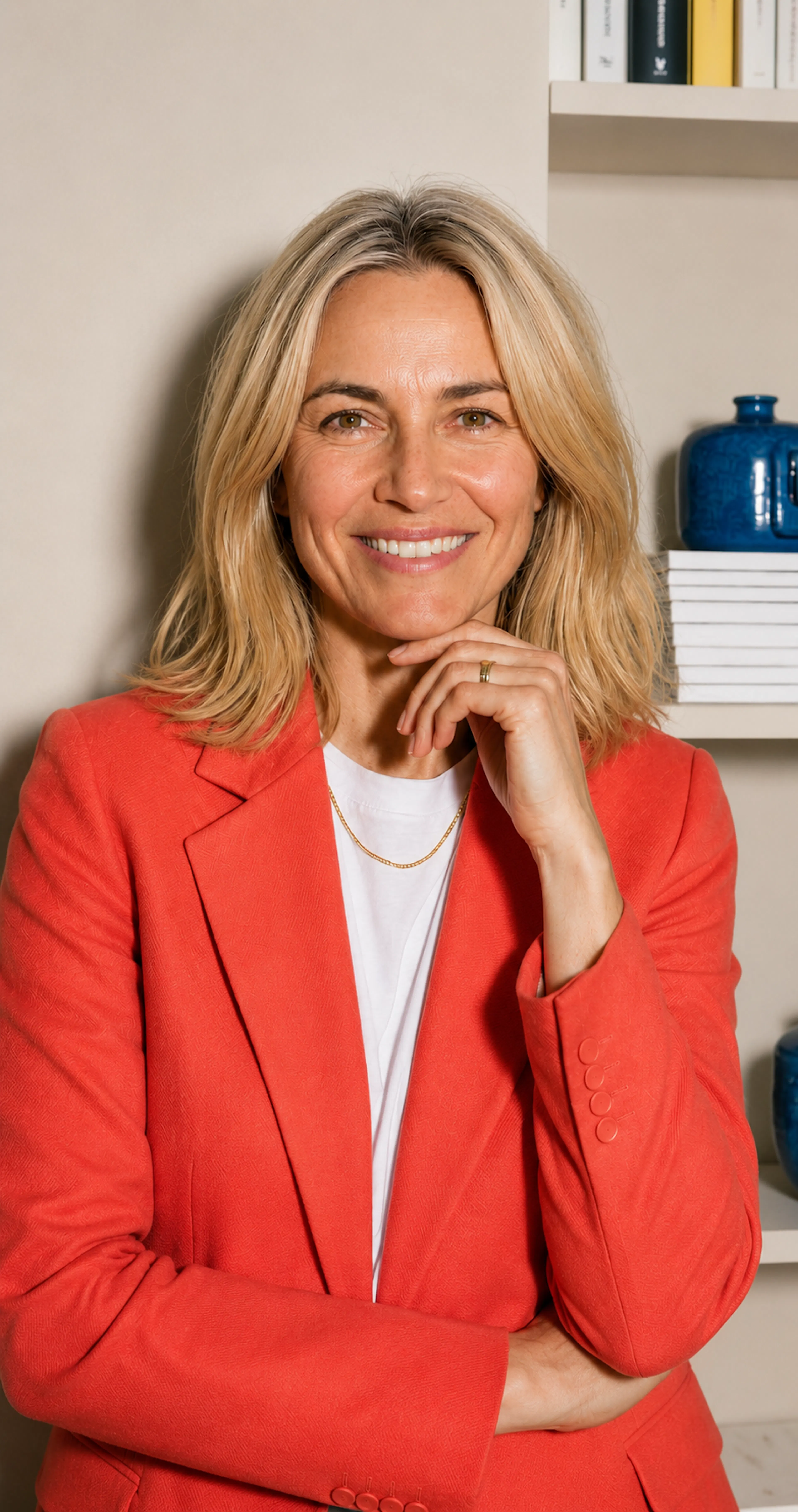 Woman in Orange Blazer