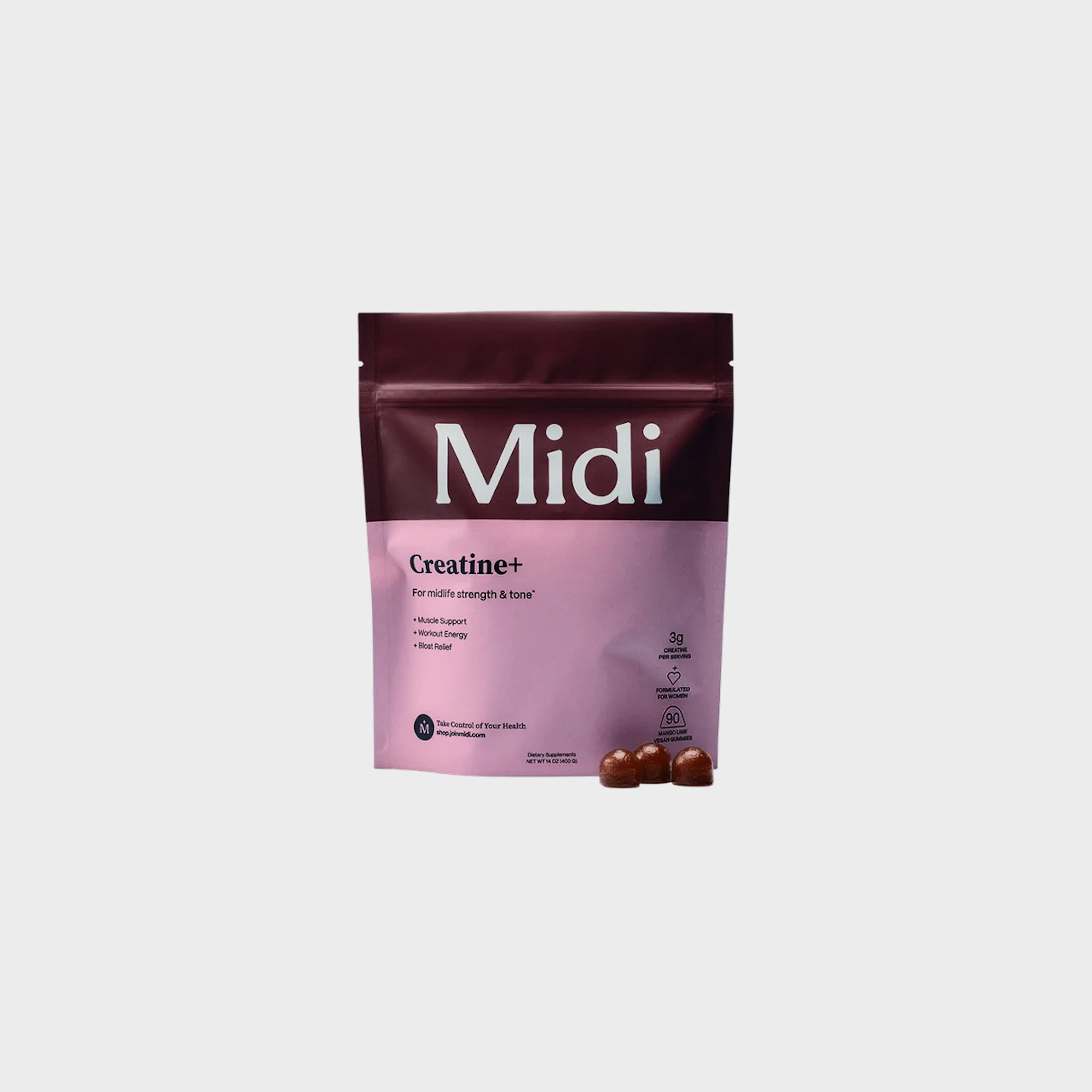Creatine supplement pouch with dark gummies