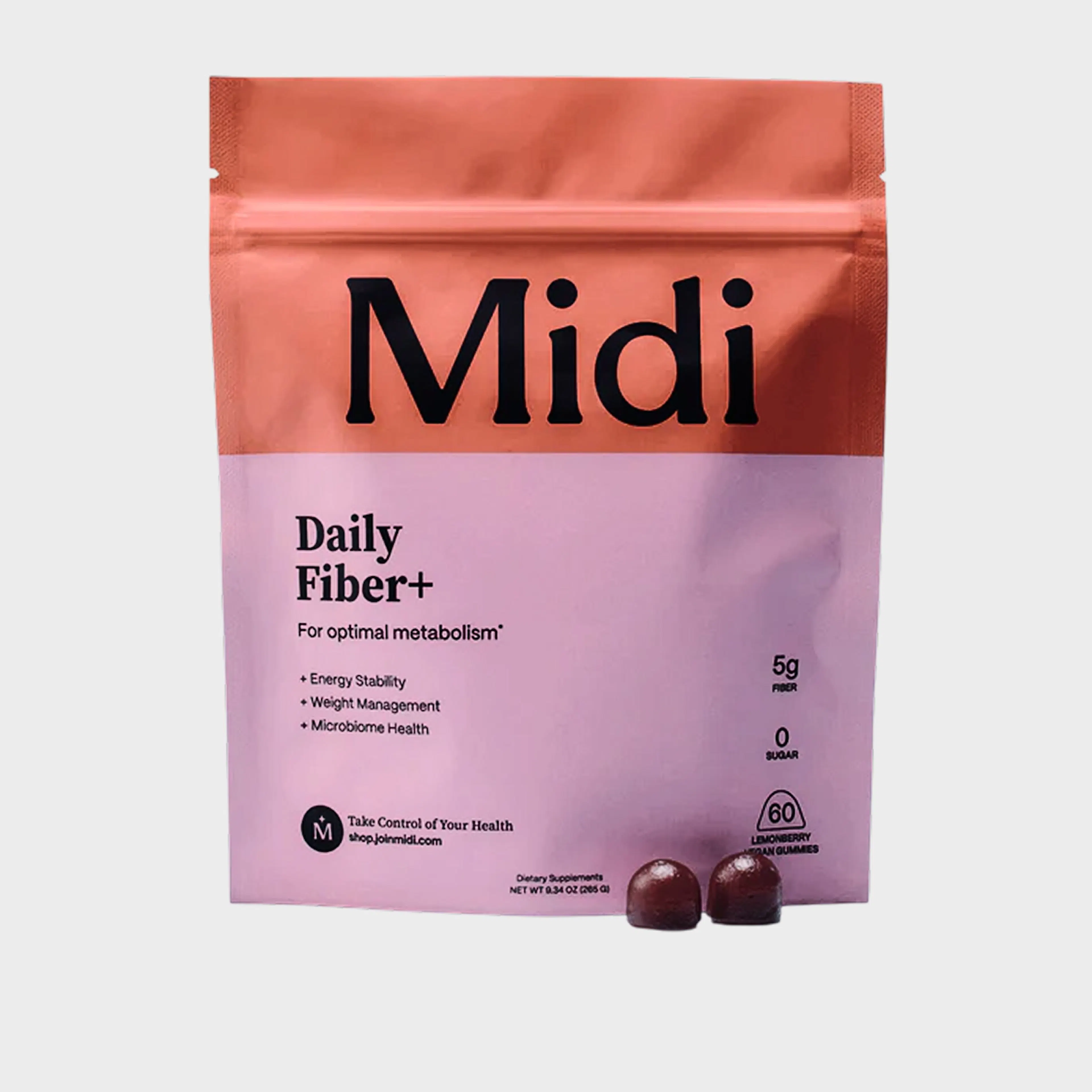 Daily Fiber supplement pouch with dark gummies