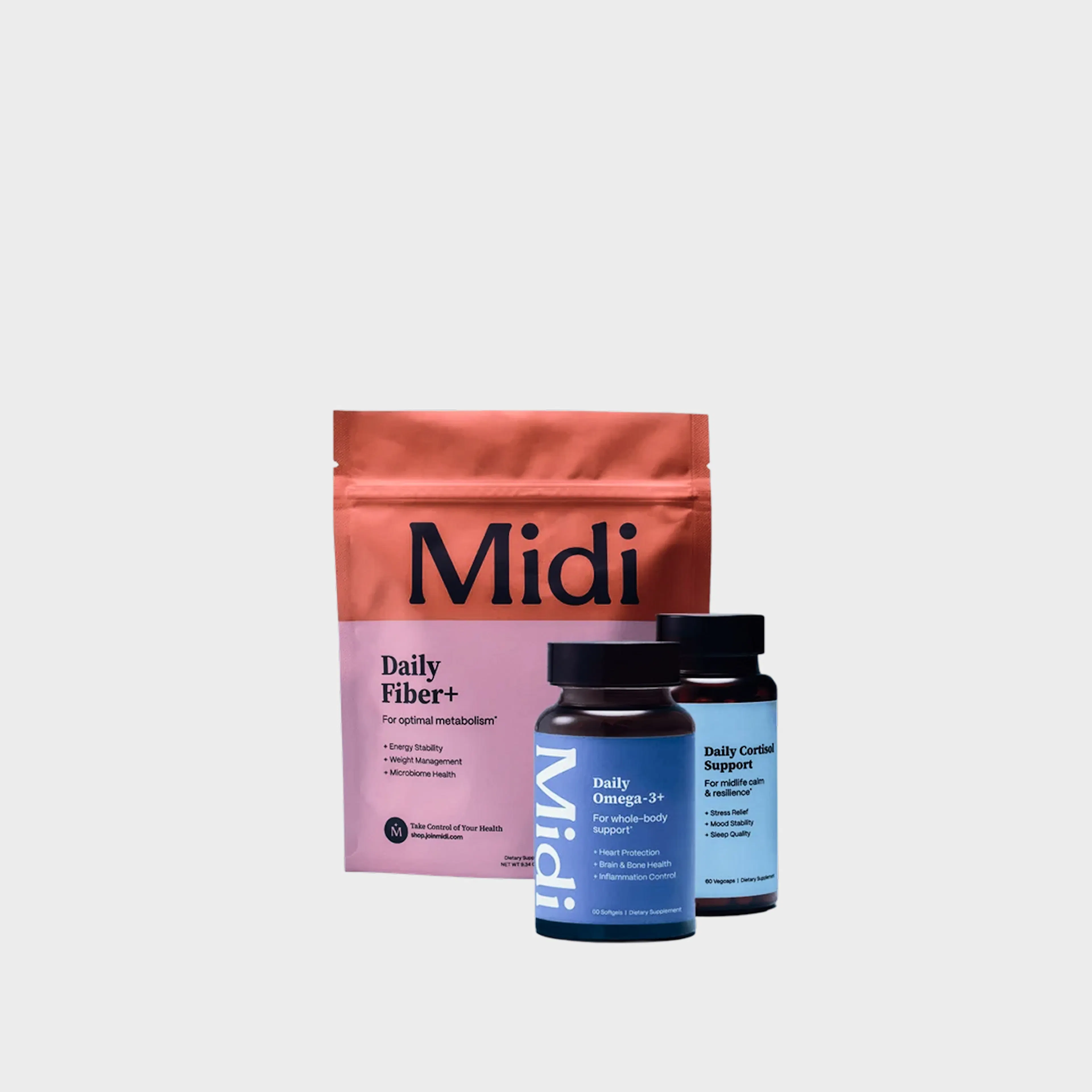 The Stress Bundle, Daily Omega-3+ · Daily Cortisol Support · Daily Fiber+
