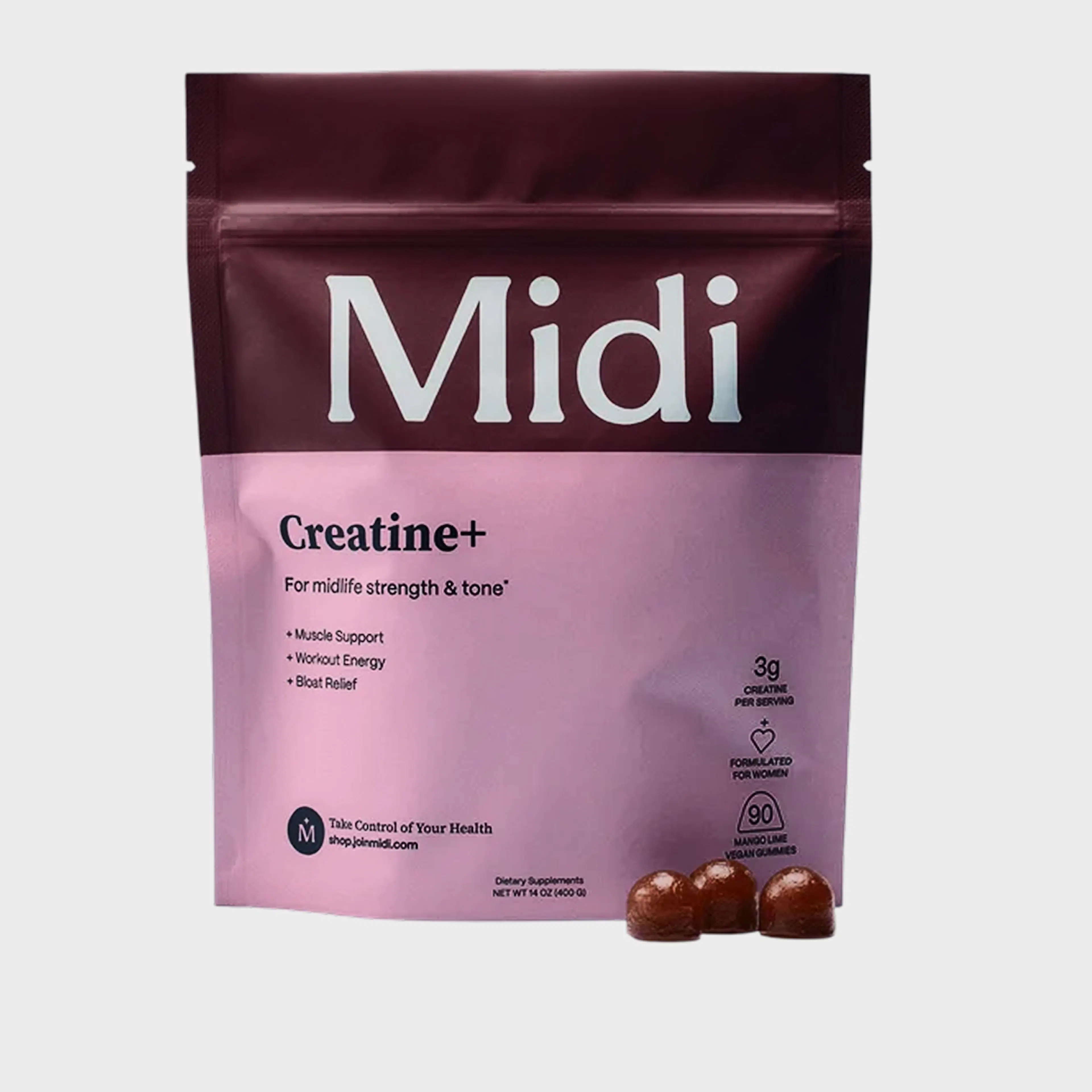 Creatine supplement pouch with dark gummies