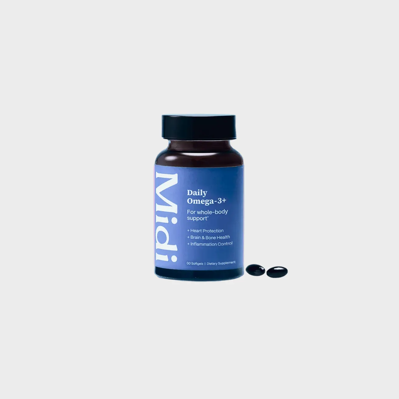 Bottle of Daily Omega-3+ capsules.